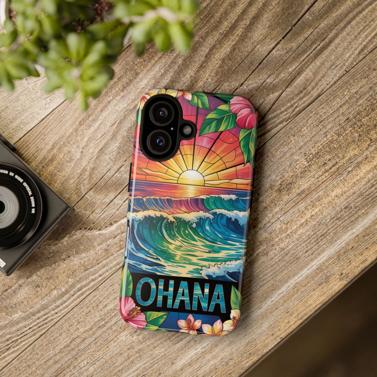 Ohana iPhone Case Tropical Hawaiian Sunset Phone Cover Wave Floral Beach Art Cute Gift for iPhone Lovers