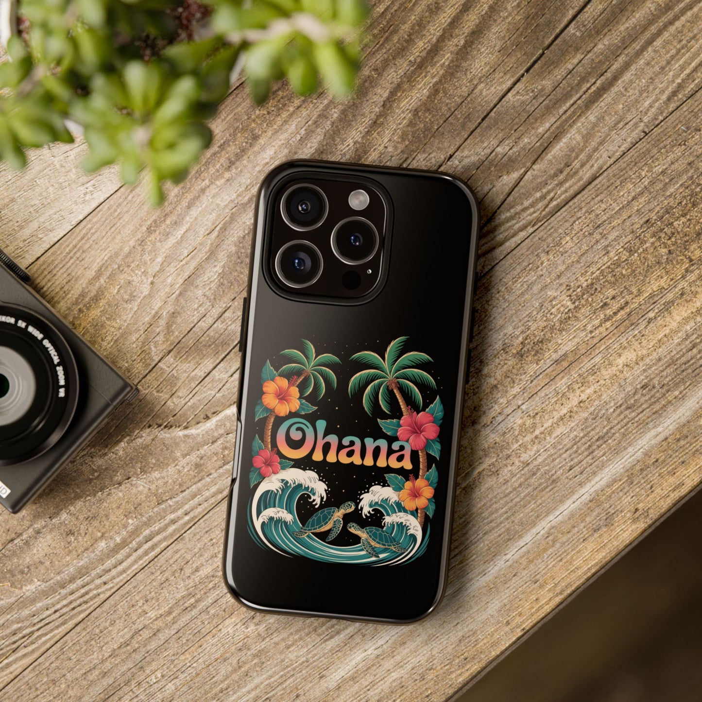 Tropical Ohana iPhone Case - Beach Vibes Cover with Palms, Hibiscus and Turtles - Rugged and Glossy Summer Phone Protector