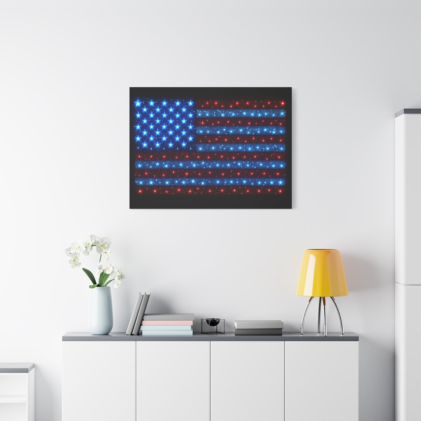 Bioluminescent-Style Starry American Flag Canvas - Patriotic Wall Art - Modern 4th of July Decor - Starry Particles USA Home Decor