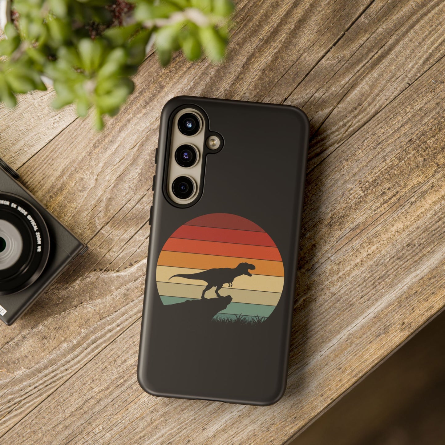 Retro Sunset Dinosaur Samsung Case | T-Rex Silhouette Vintage Gradient Cover for Galaxy S25/S24/S23 Series Dinosaur Phone Case