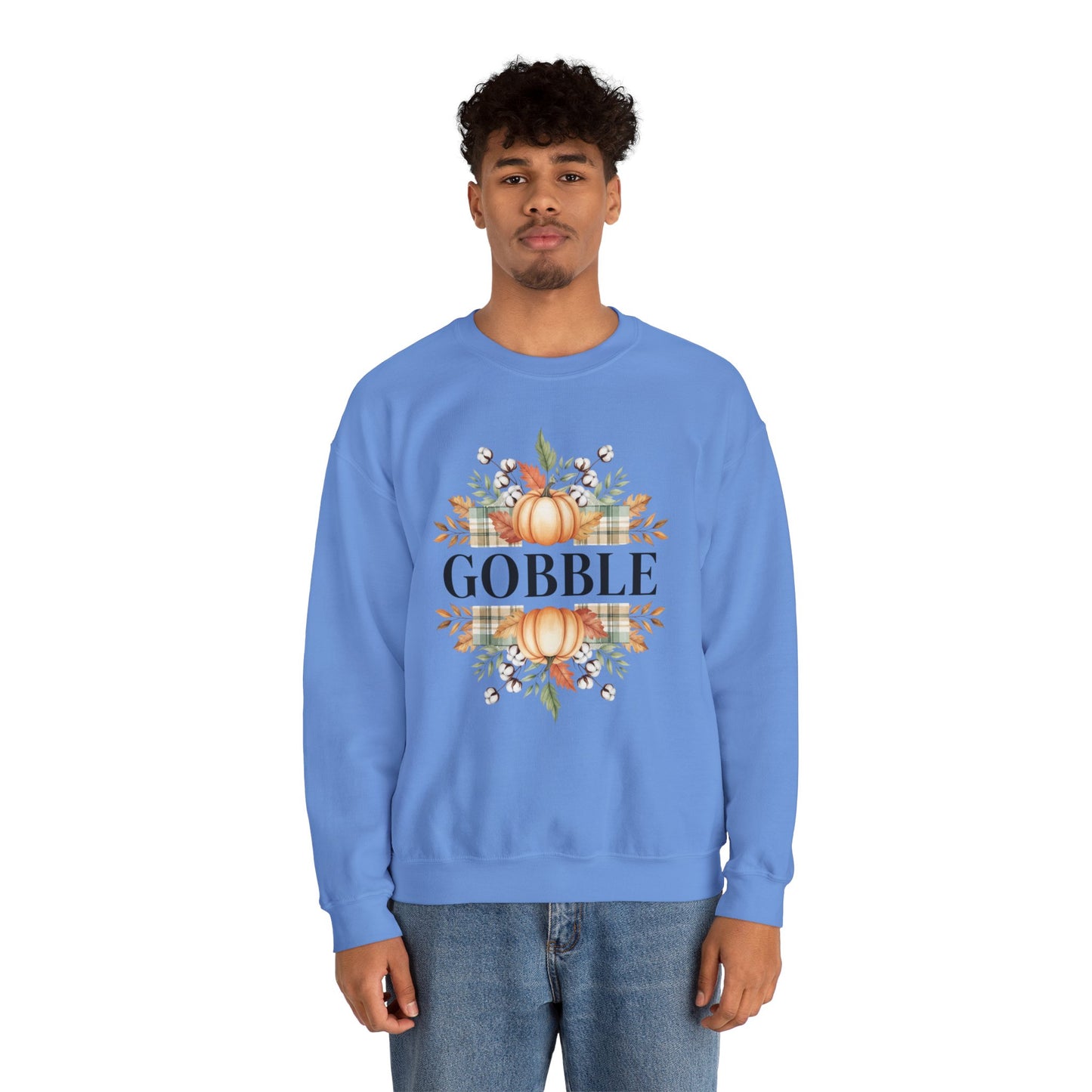 Gobble Turkey Sweatshirt, Thanksgiving Gobble Crewneck, Autumn Pumpkin Leaves Pullover, Fall Graphic Sweatshirt, Cozy Turkey Shirt