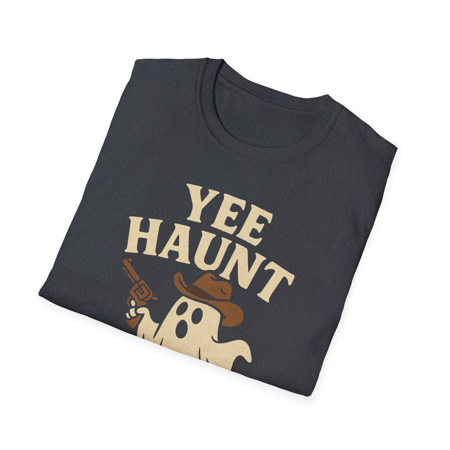 Yee Haunt Ghost Cowboy Halloween Tee - Cute Western Spooky Ghost Shirt - Boo Haw Fall Tee for Ghost Lovers - Unisex Halloween Graphic T-Shirt