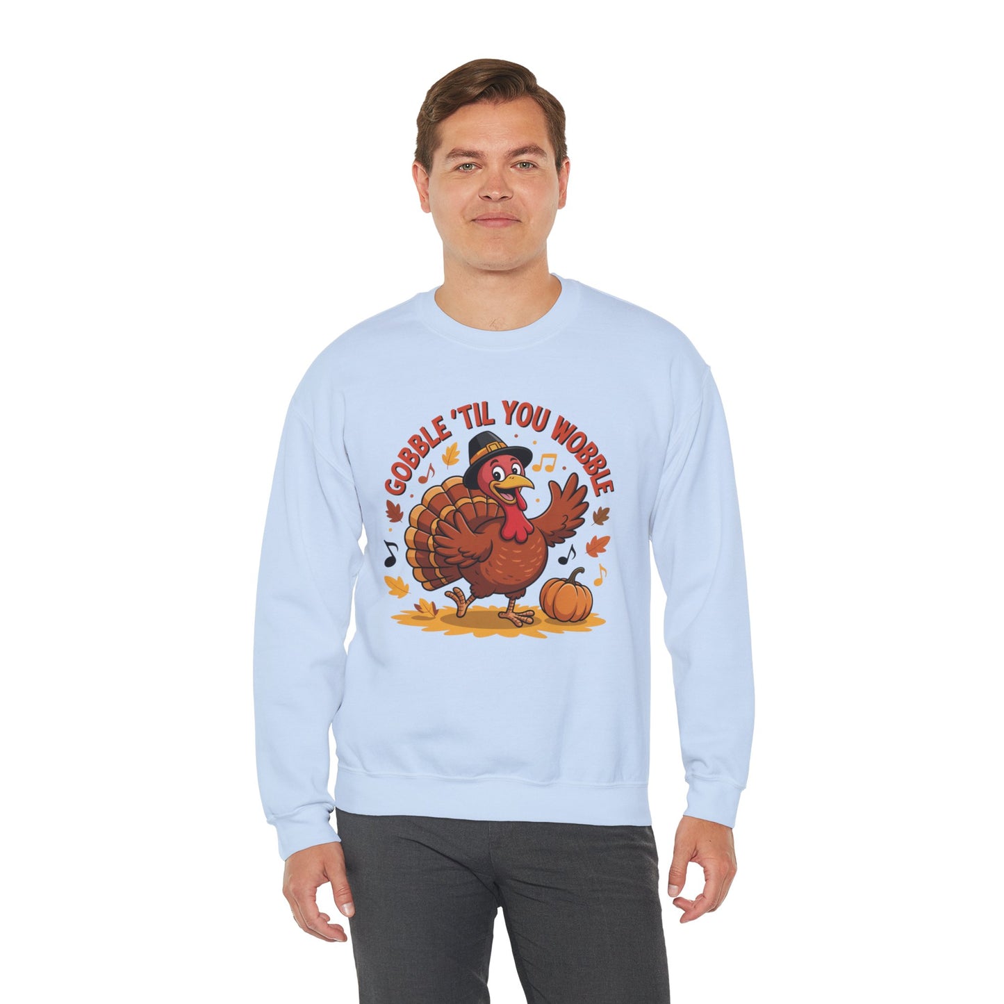Gobble Til You Wobble Sweatshirt, Funny Cartoon Turkey Thanksgiving Crewneck, Dancing Turkey Fall Pullover, Cozy Friendsgiving Holiday Top