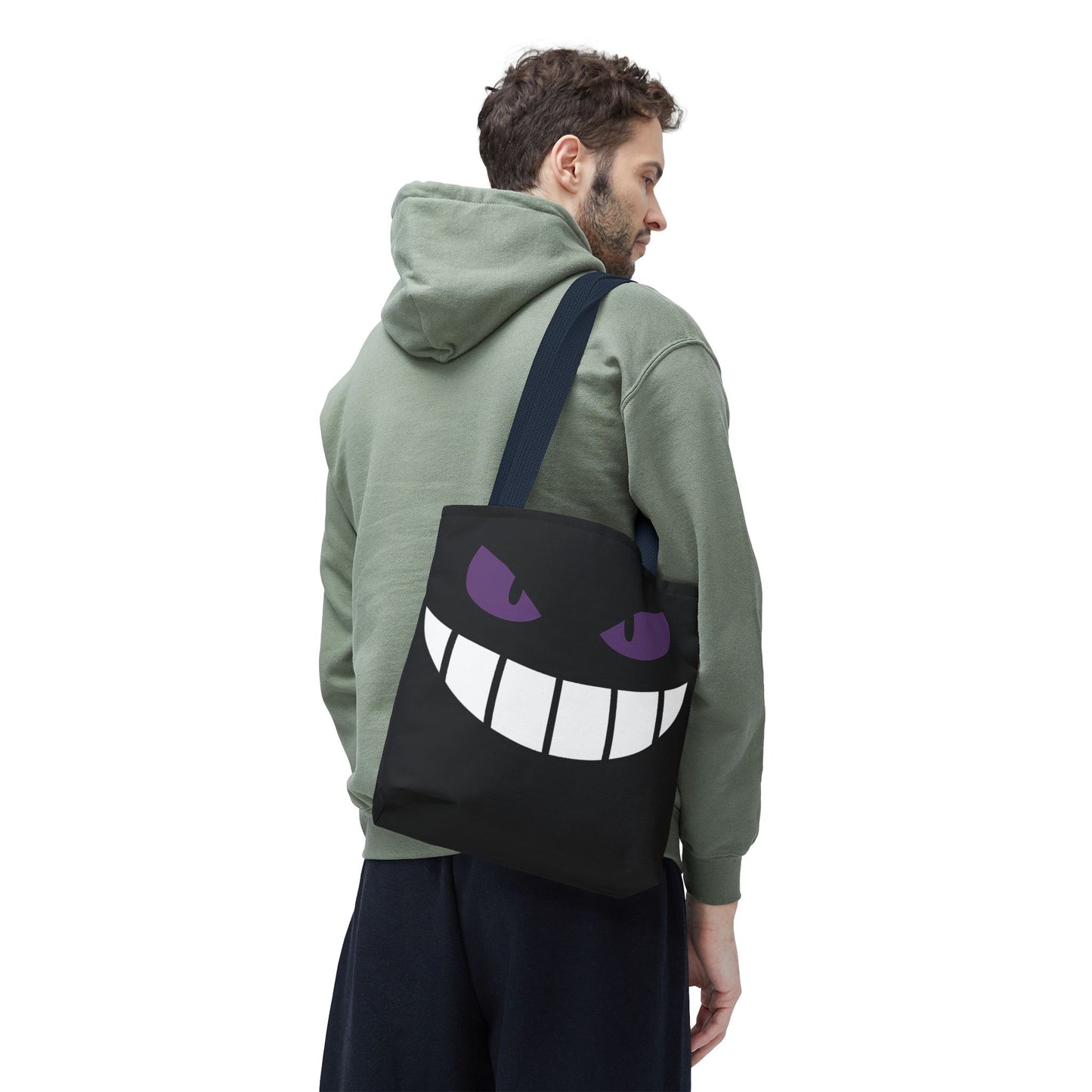 Evil Grin Tote Bag, Spooky Purple Eyes Reusable Shopping Bag, Creepy Cute Halloween Tote, Gothic Horror Canvas Bag, Gamer Room Accessory