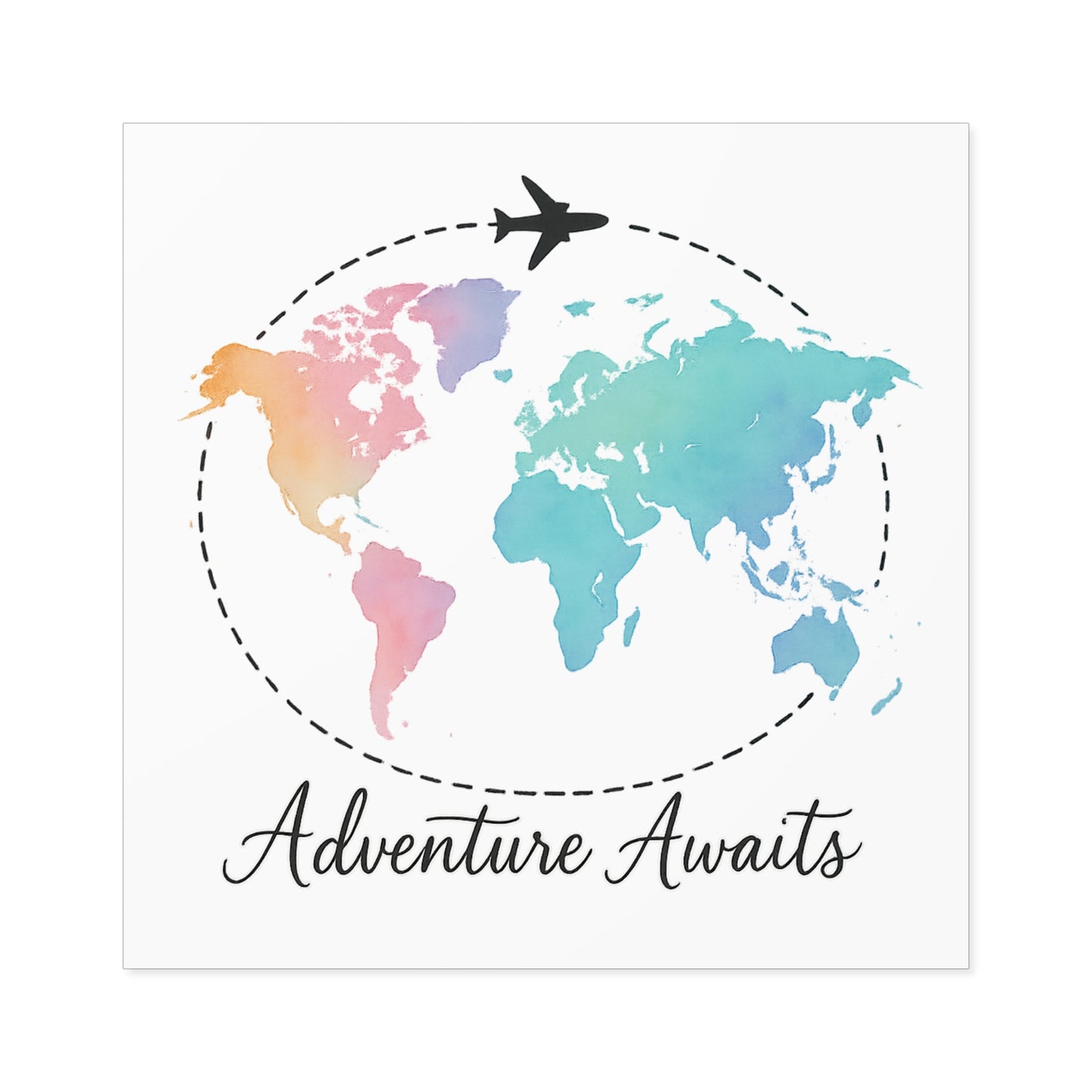 Watercolor Adventure Awaits World Map Sticker - Travel Vinyl Laptop Decal, Wanderlust Gift, Waterproof Aesthetic Globe Sticker