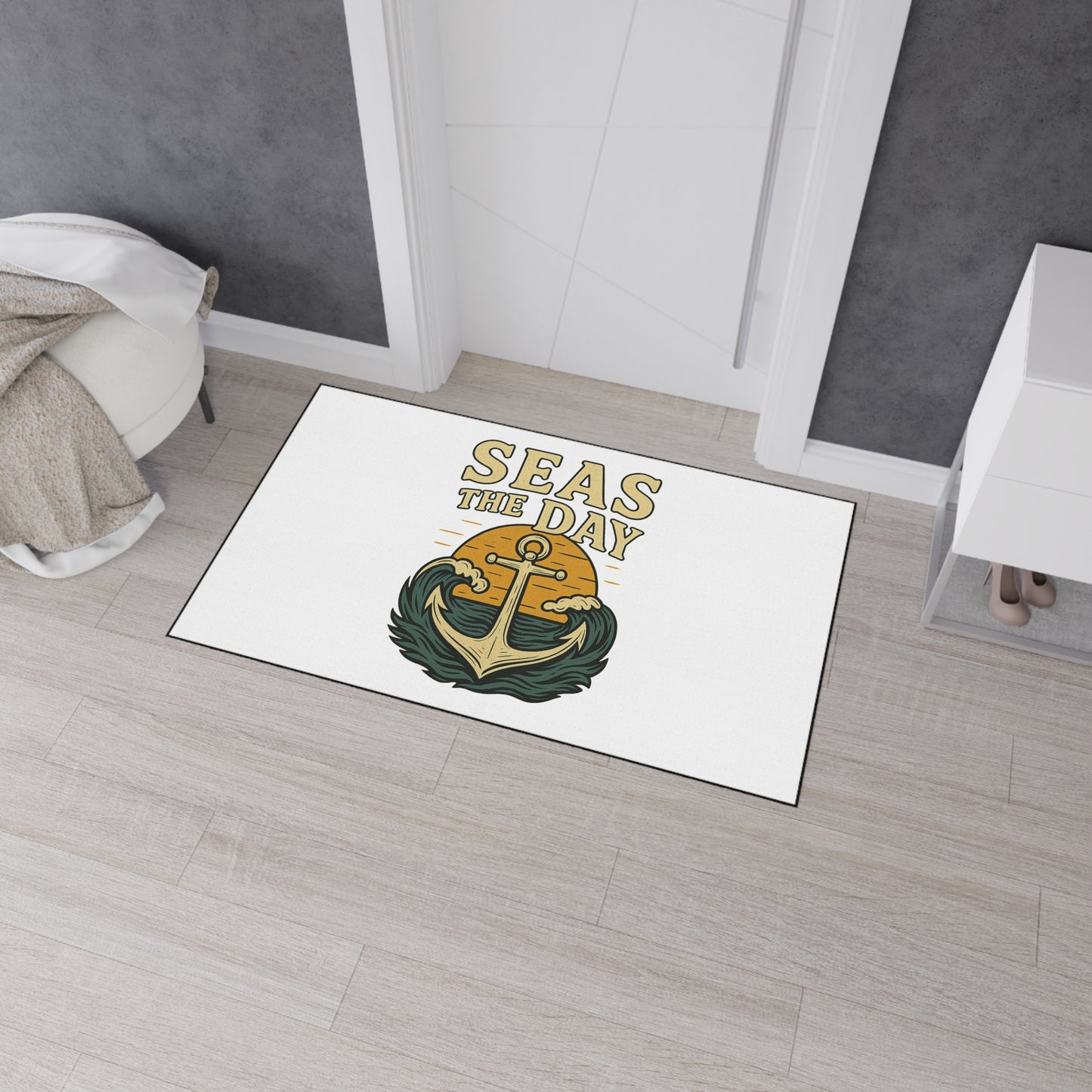 Seas the Day Nautical Doormat - Funny Anchor Rug - Coastal Home Decor - Beach House Entry Mat - Ocean Themed Gift - Boat Lover Decor