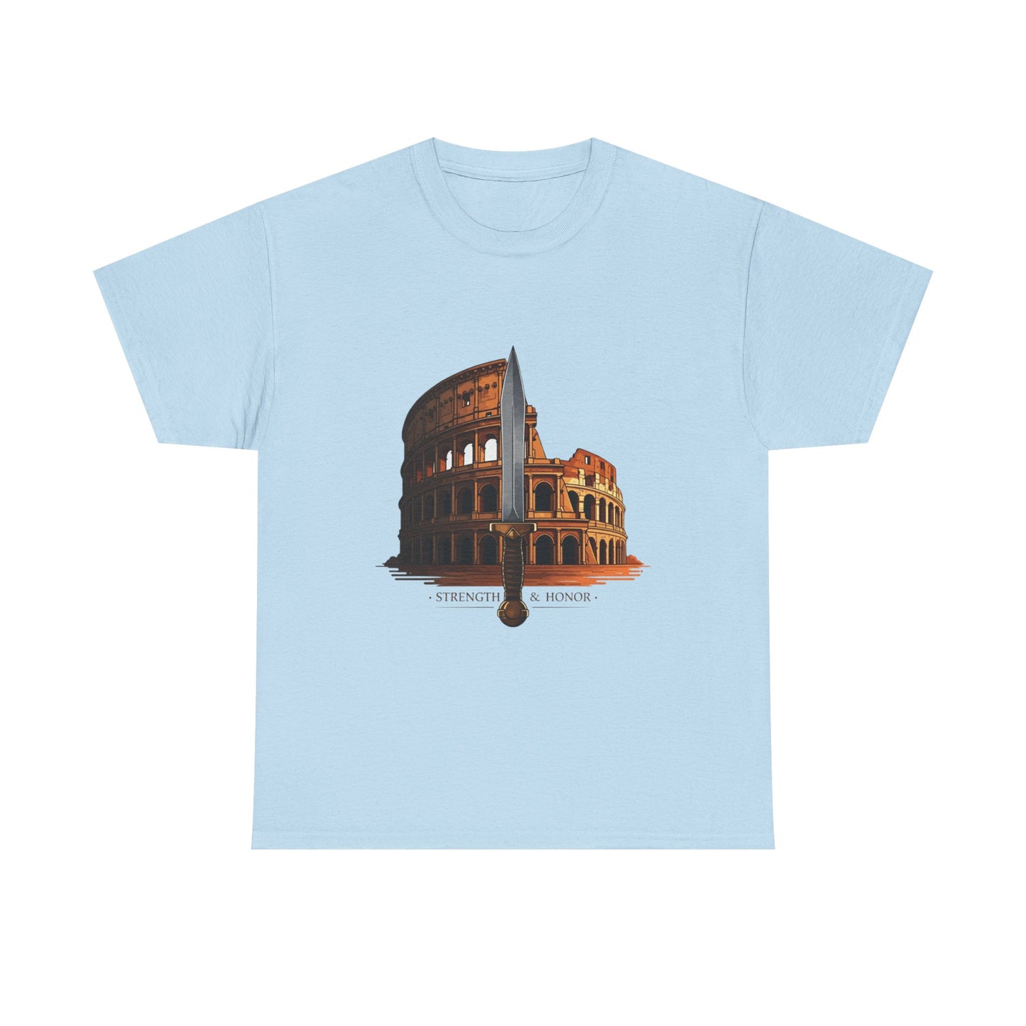 Strength & Honor Gladiator Shirt – Roman Colosseum Sword Graphic Tee – Ancient Rome History T-Shirt for Gladiator & Travel Fans