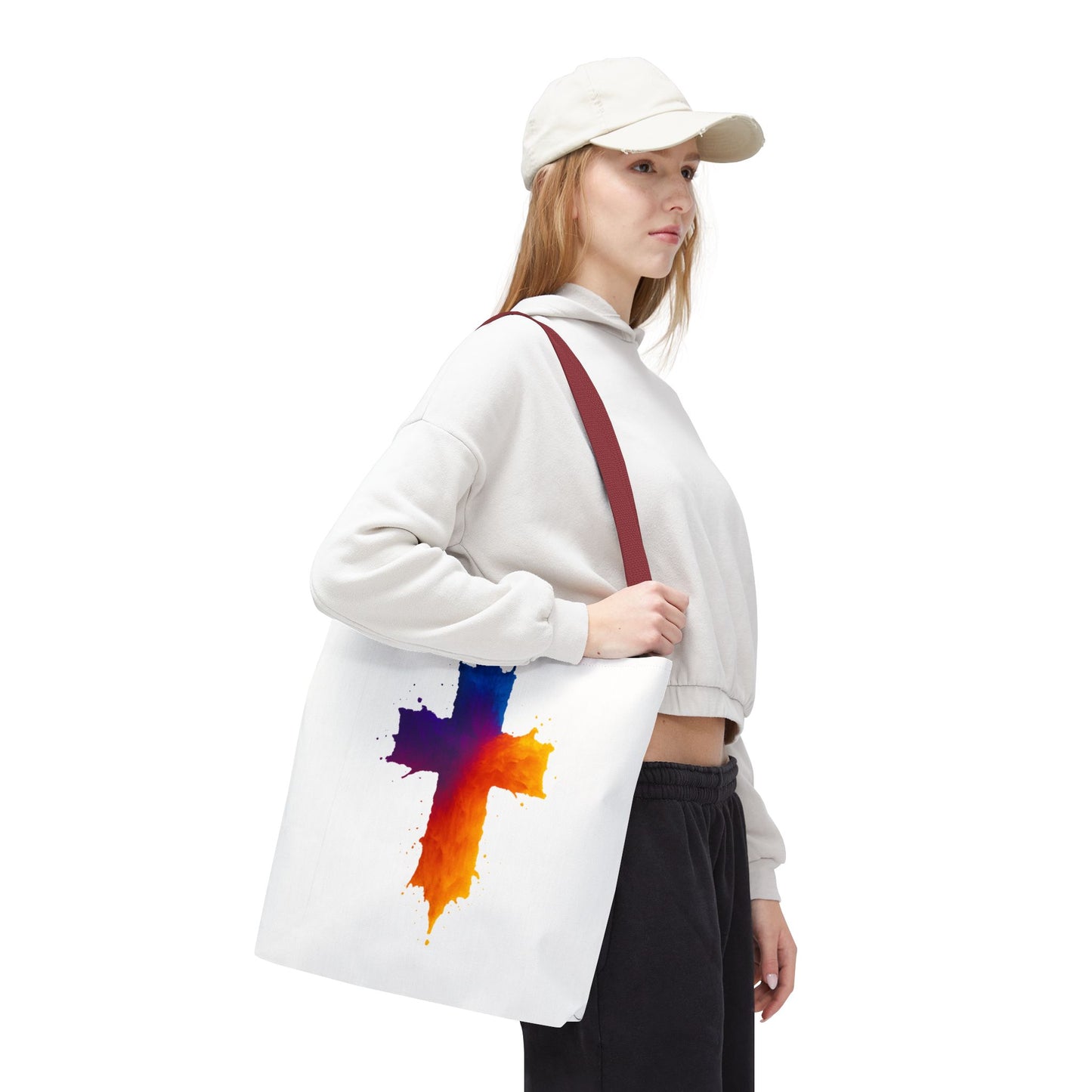Watercolor Cross Tote Bag, Faith Tote, Christian Gift Bag, Religious Art Shoulder Bag, Inspirational Everyday Carry, Spiritual Cross Design Tote