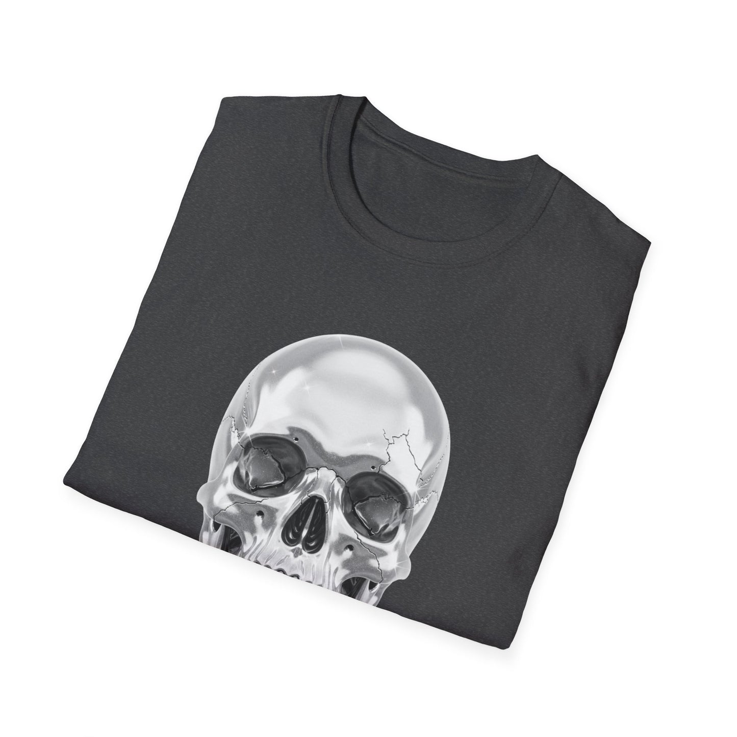 Chrome Skull Graphic Tee - Edgy Metallic Skull Shirt - Retro Rock Vibe, Dark Aesthetic, Unisex Cool Gift - Trendy Fashion Statement Top