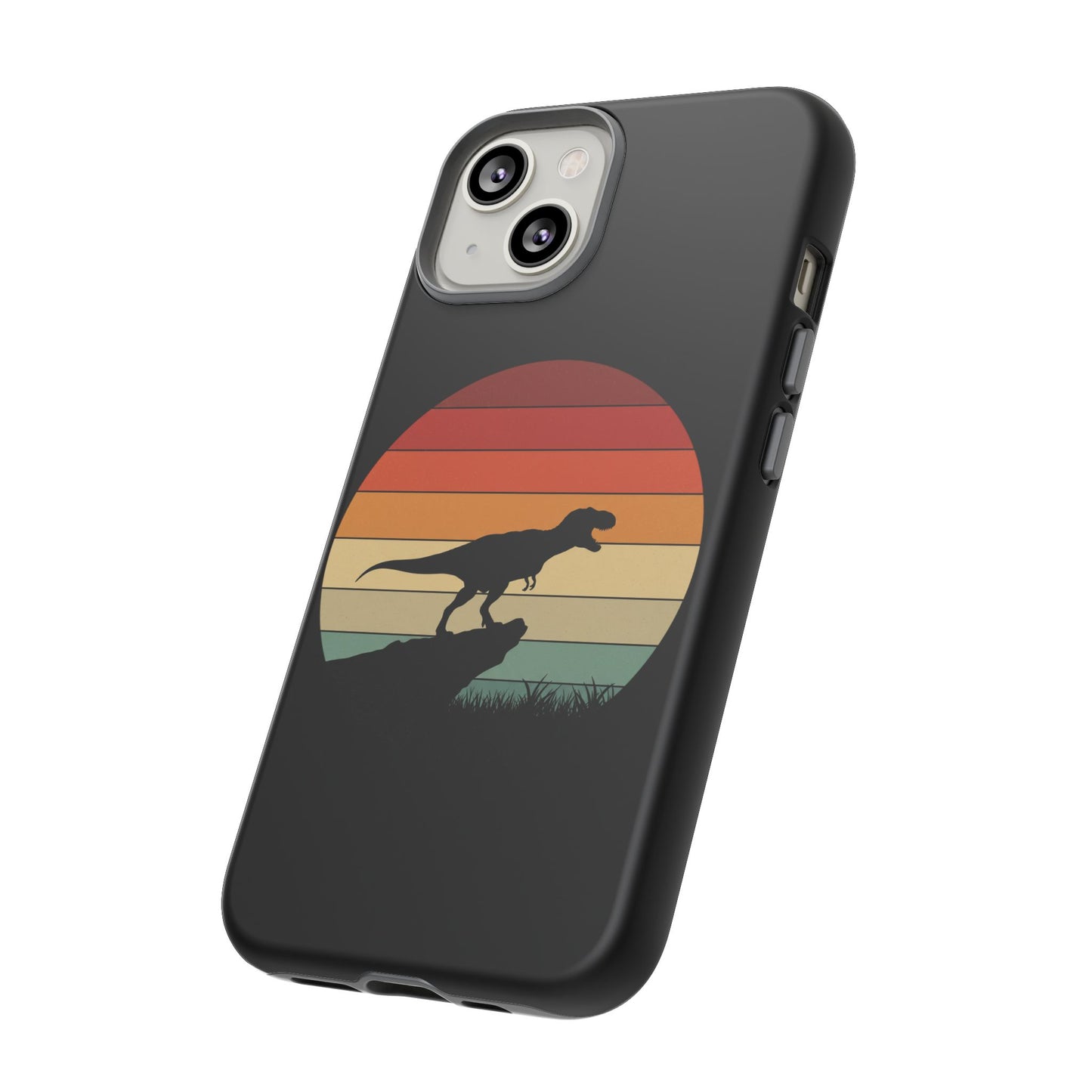Retro Sunset Dinosaur iPhone Case | T‑Rex Silhouette Vintage Phone Cover for iPhone 14/15/16 Pro | Aesthetic Dinosaur Gift