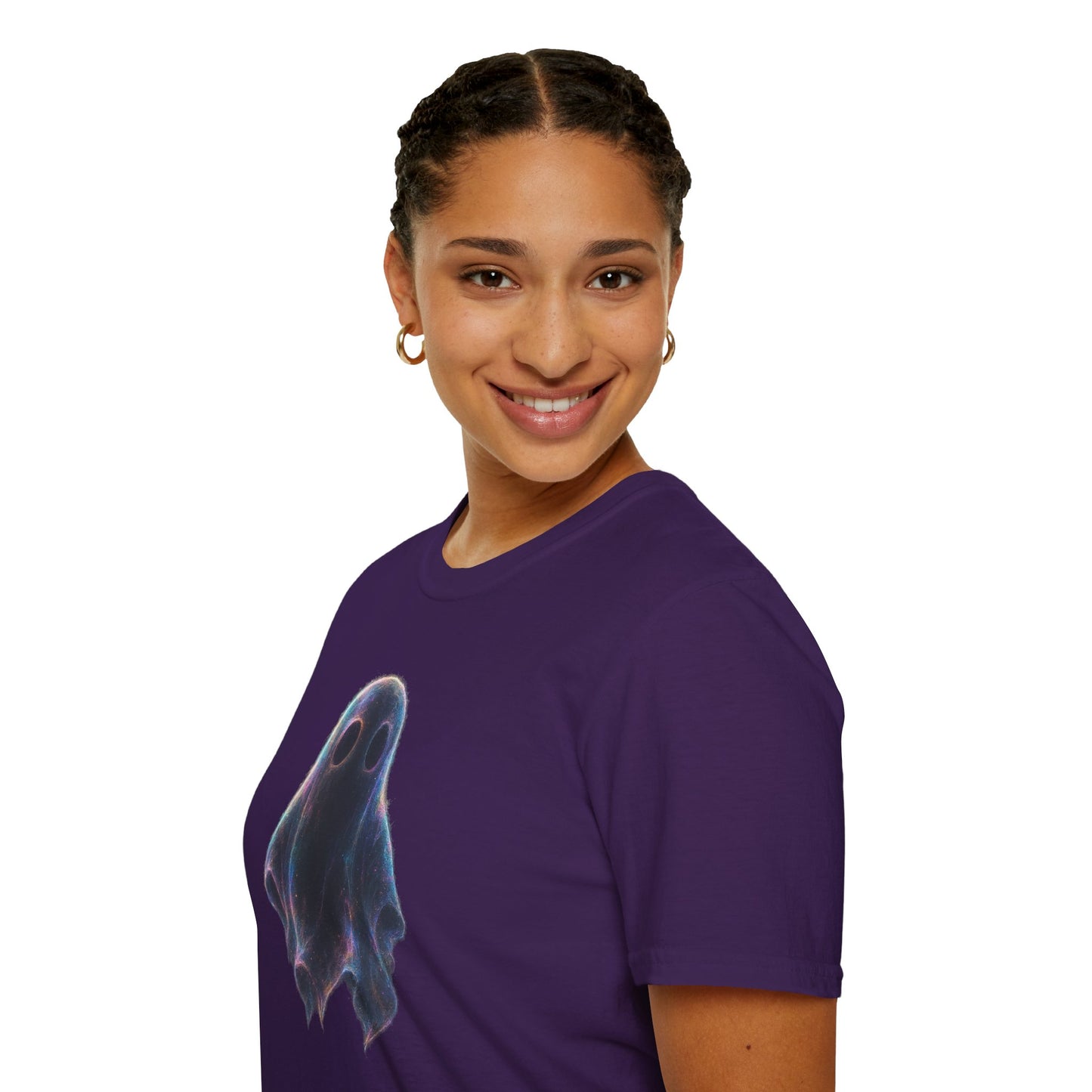 Ethereal Neon Ghost Tee - Iridescent Ghost Graphic T-Shirt, Spooky Aesthetic Halloween Shirt, Vibrant Vaporwave Ghost Tee for Fall
