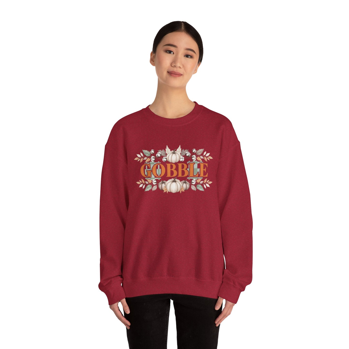 Gobble Thanksgiving Sweatshirt, Neutral Fall Pumpkin Crewneck, Autumn Cotton Stems Leaves Pullover, Cozy Rustic Thanksgiving Top