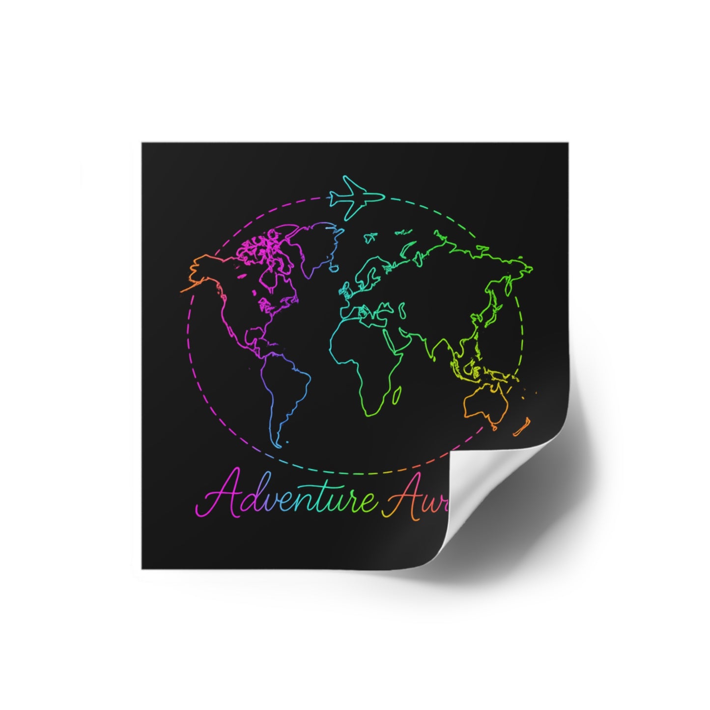 Adventure Awaits Neon Travel Sticker - Y2K Rainbow World Map Vinyl Decal for Luggage, Laptop and Water Bottle - Wanderlust Aesthetic