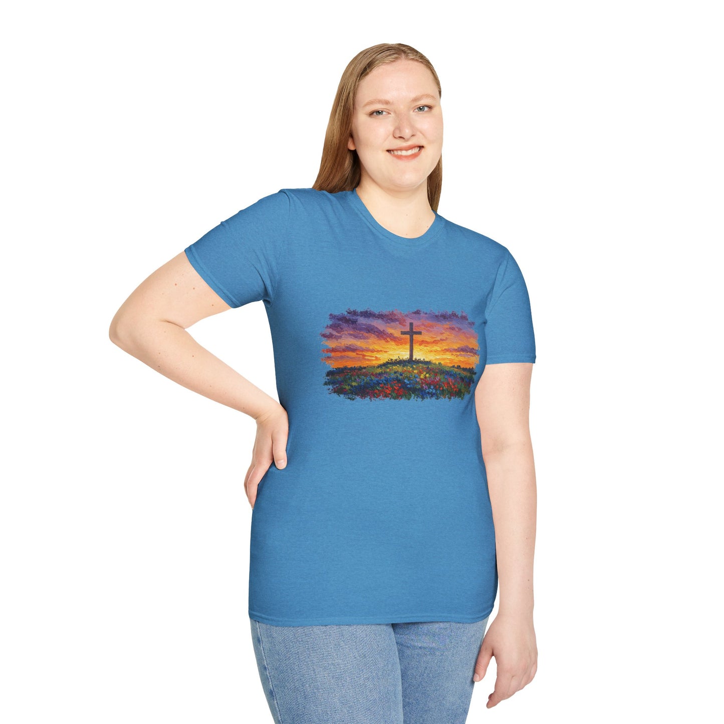 Van Gogh-Style Cross Sunset T-Shirt | Christian Faith Tee, Impressionist Nature Cross Shirt, Sunset Religious Art, Faith & Landscape Gift