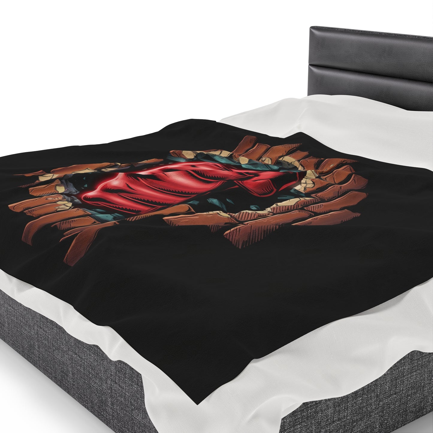 Plush Blanket - Red Fist Smashing Through Brick Wall Design