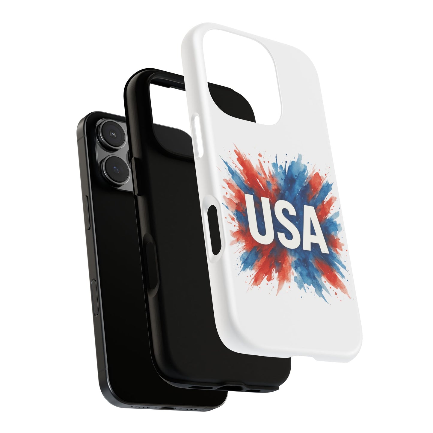USA Splash iPhone Case - Patriotic Red White Blue Tough Cover, Dual-Layer Protection, 4th of July Memorial Day Gift