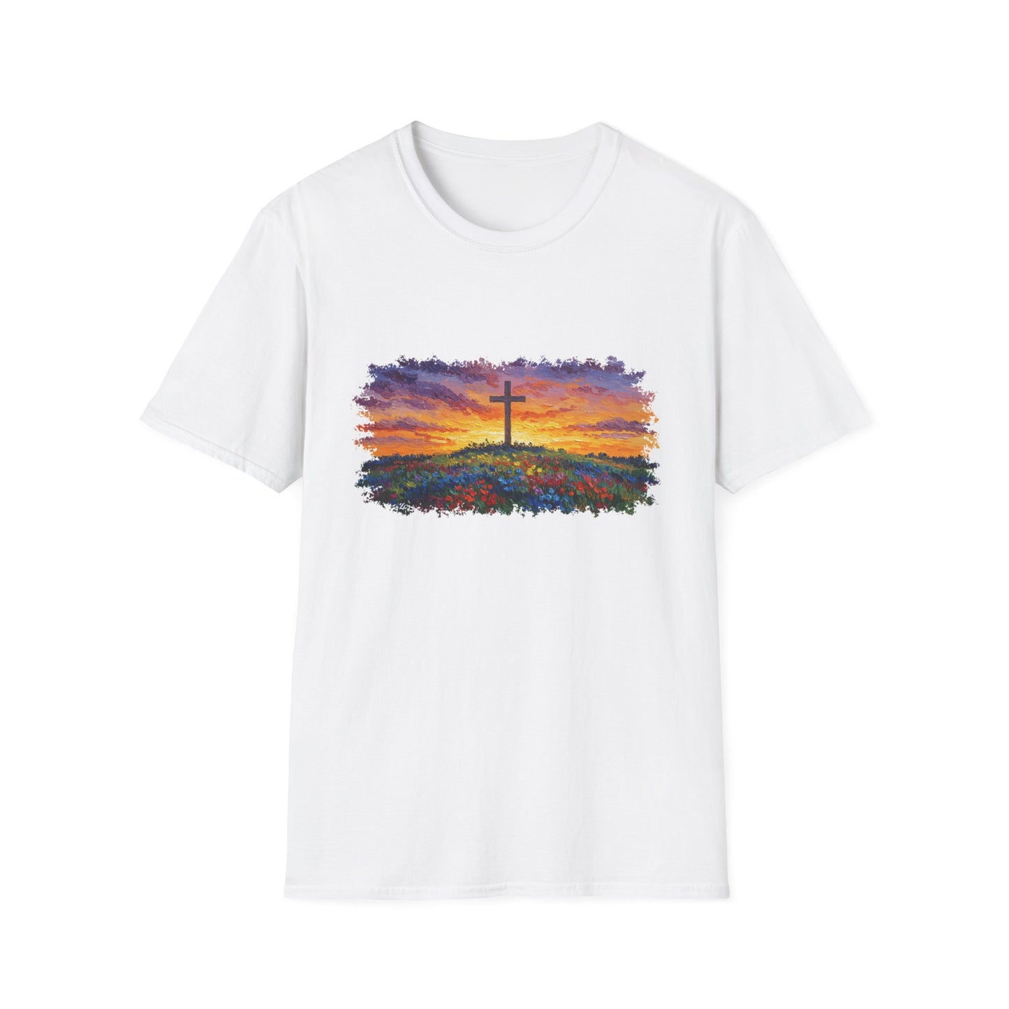 Van Gogh-Style Cross Sunset T-Shirt | Christian Faith Tee, Impressionist Nature Cross Shirt, Sunset Religious Art, Faith & Landscape Gift