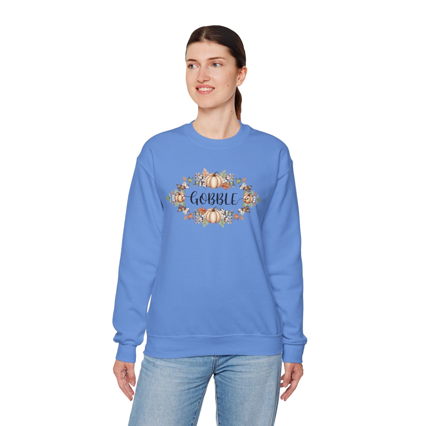 Gobble Thanksgiving Sweatshirt, Rustic Fall Turkey Crewneck, Autumn Pumpkin Floral Pullover, Thanksgiving Outfit Sweater Gift