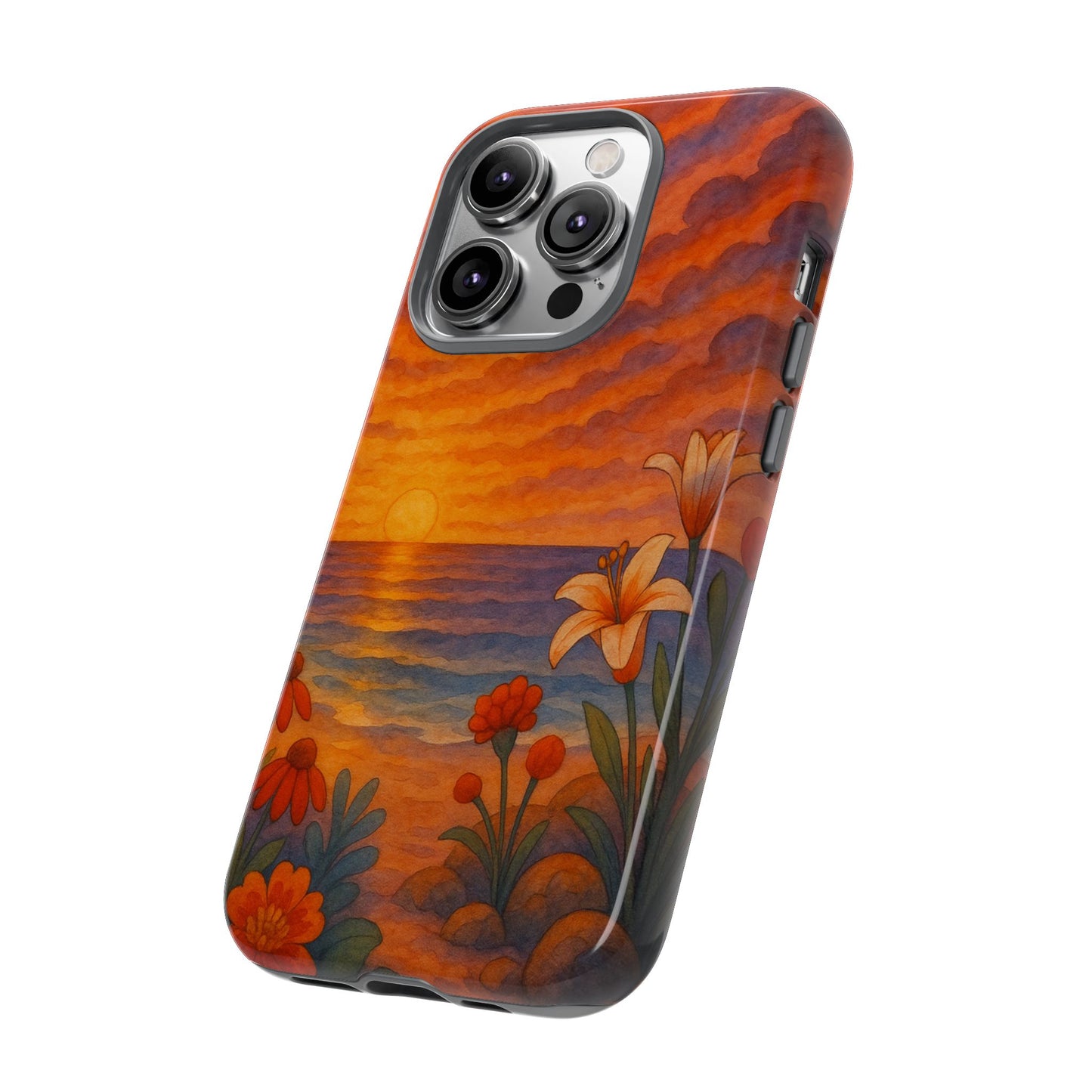 iPhone Case - Floral Ocean Sunset Watercolor Tough Case Nautical Phone Case Beach iPhone Case Ocean Sunset Theme