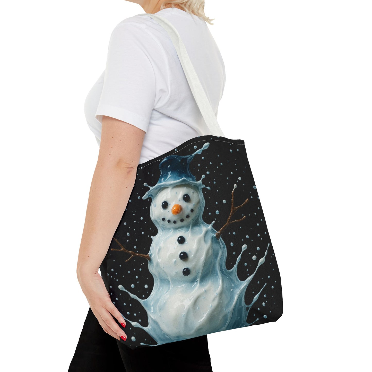 Winter Snowman Tote Bag, Festive Christmas Gift Bag, Holiday Shopping Tote, Snowy Season Accessory, Reusable Winter Art Bag For Everyday Use