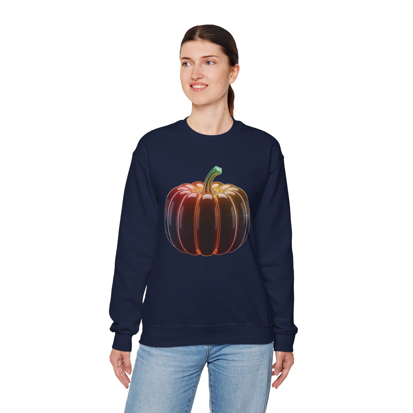 Neon Pumpkin Sweatshirt, Fall Halloween Crewneck, Cozy Unisex Pullover, Spooky Season Apparel, Aesthetic Pumpkin Shirt For Autumn Lovers