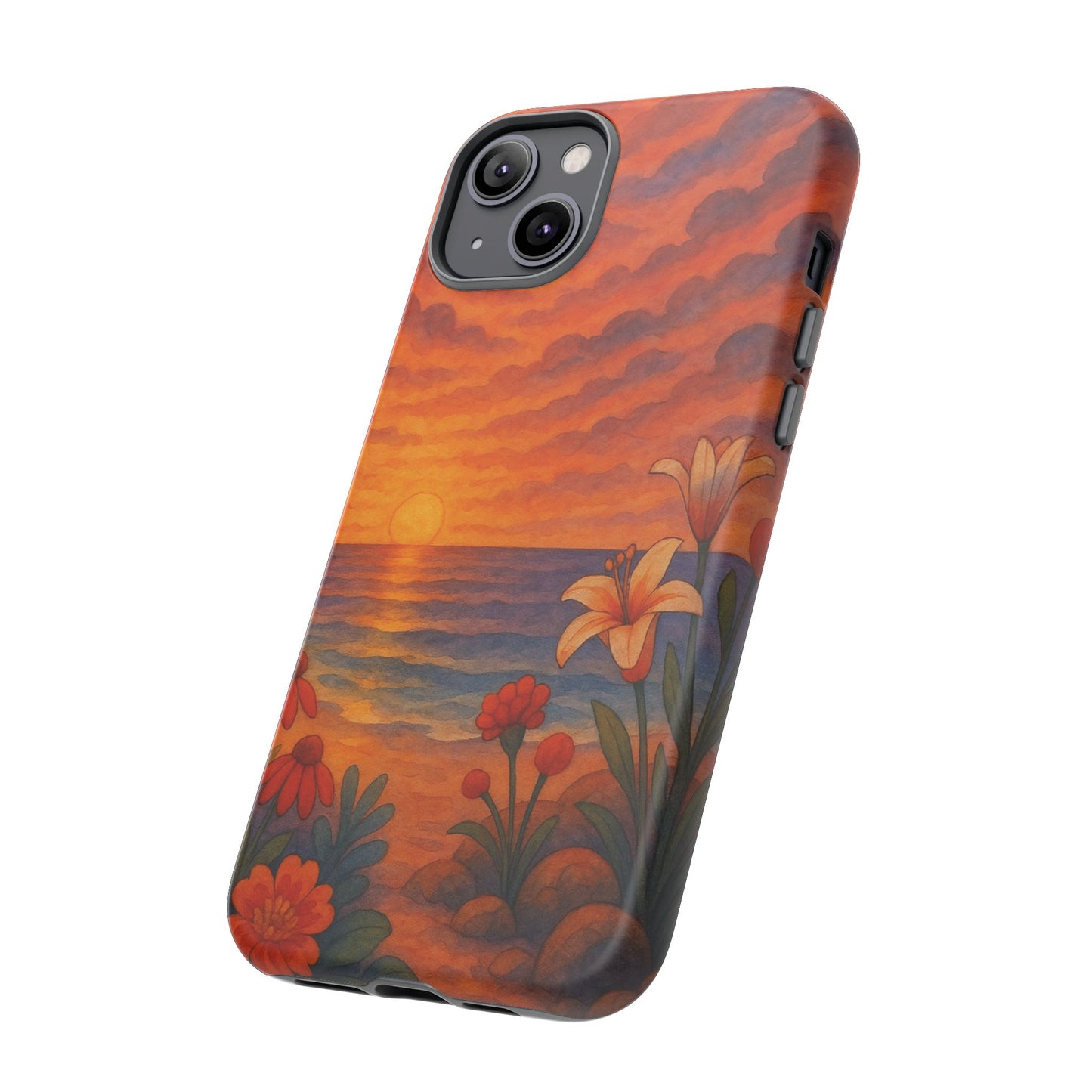 iPhone Case - Floral Ocean Sunset Watercolor Tough Case Nautical Phone Case Beach iPhone Case Ocean Sunset Theme