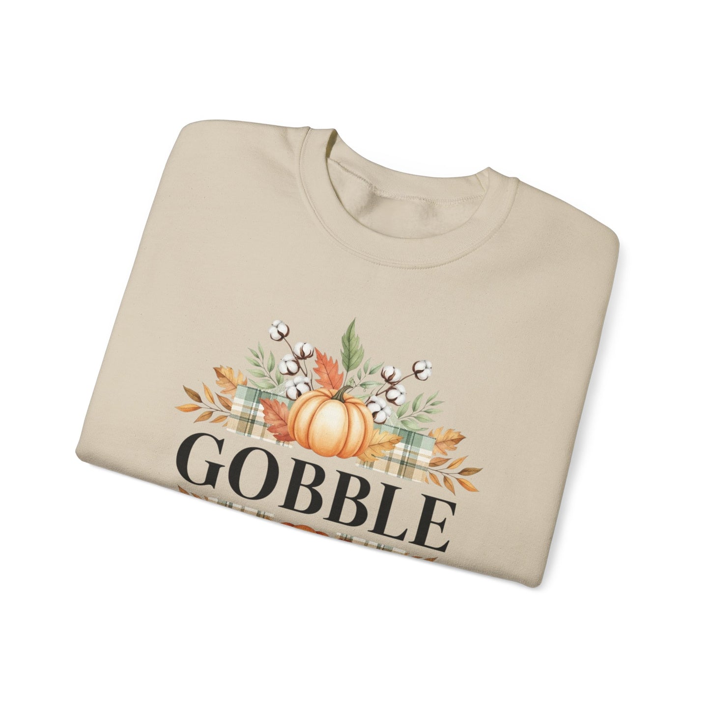Gobble Turkey Sweatshirt, Thanksgiving Gobble Crewneck, Autumn Pumpkin Leaves Pullover, Fall Graphic Sweatshirt, Cozy Turkey Shirt