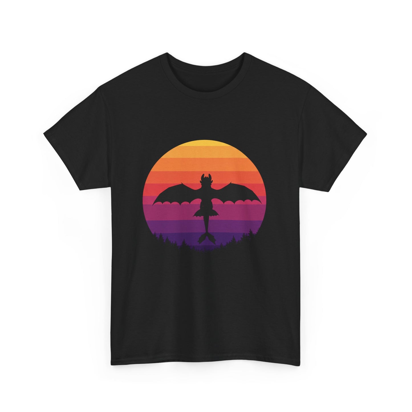 Night Dragon Sunset T-Shirt | Retro Dragon Silhouette Tee | Fantasy Dragon Shirt | Unisex Graphic Tee | Gift for Dragon Lovers