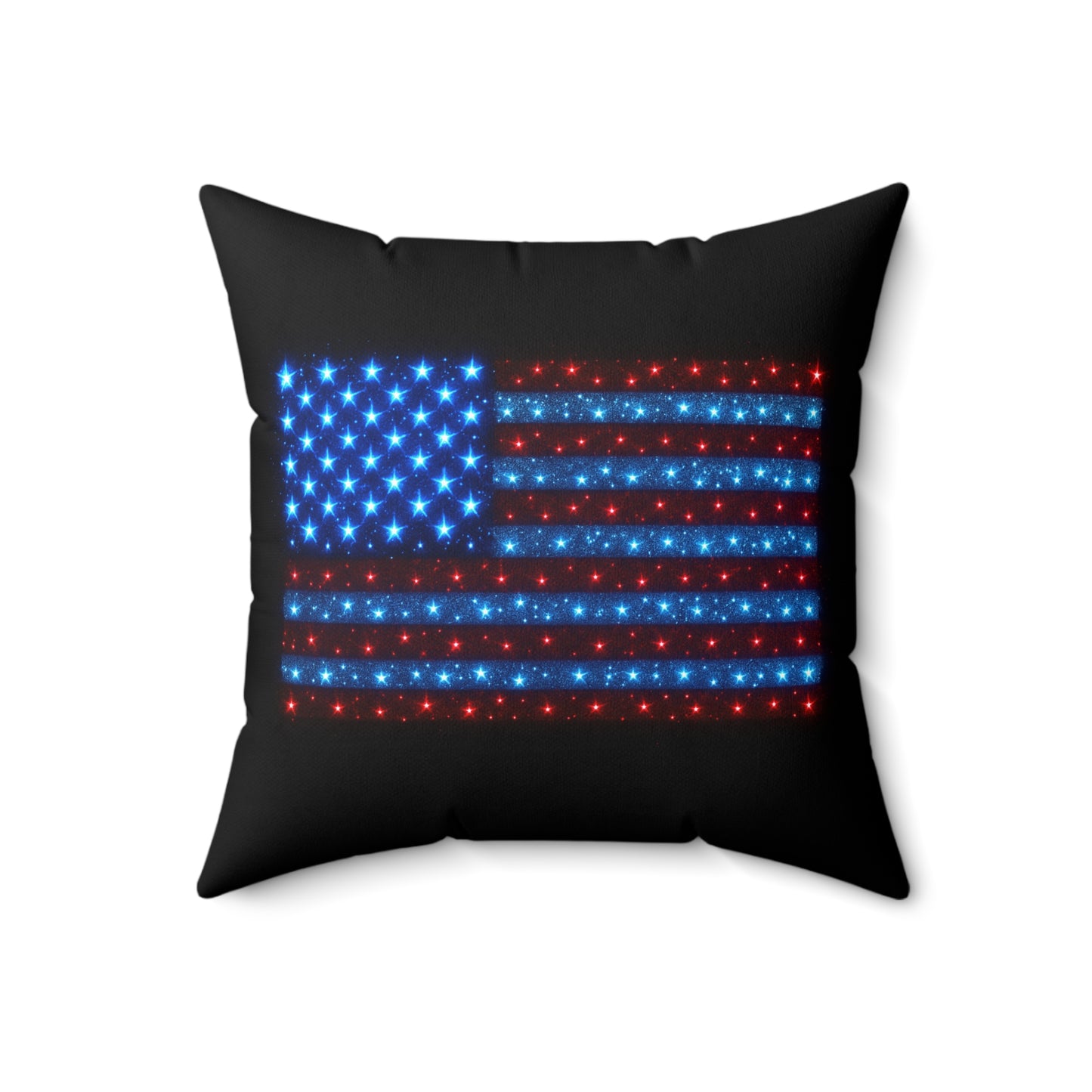 Bioluminescent Star-Spangled USA Flag Pillow • Blue & Red Sparkle Accent Decor • Patriotic Throw Pillow • 4th of July Home Decor