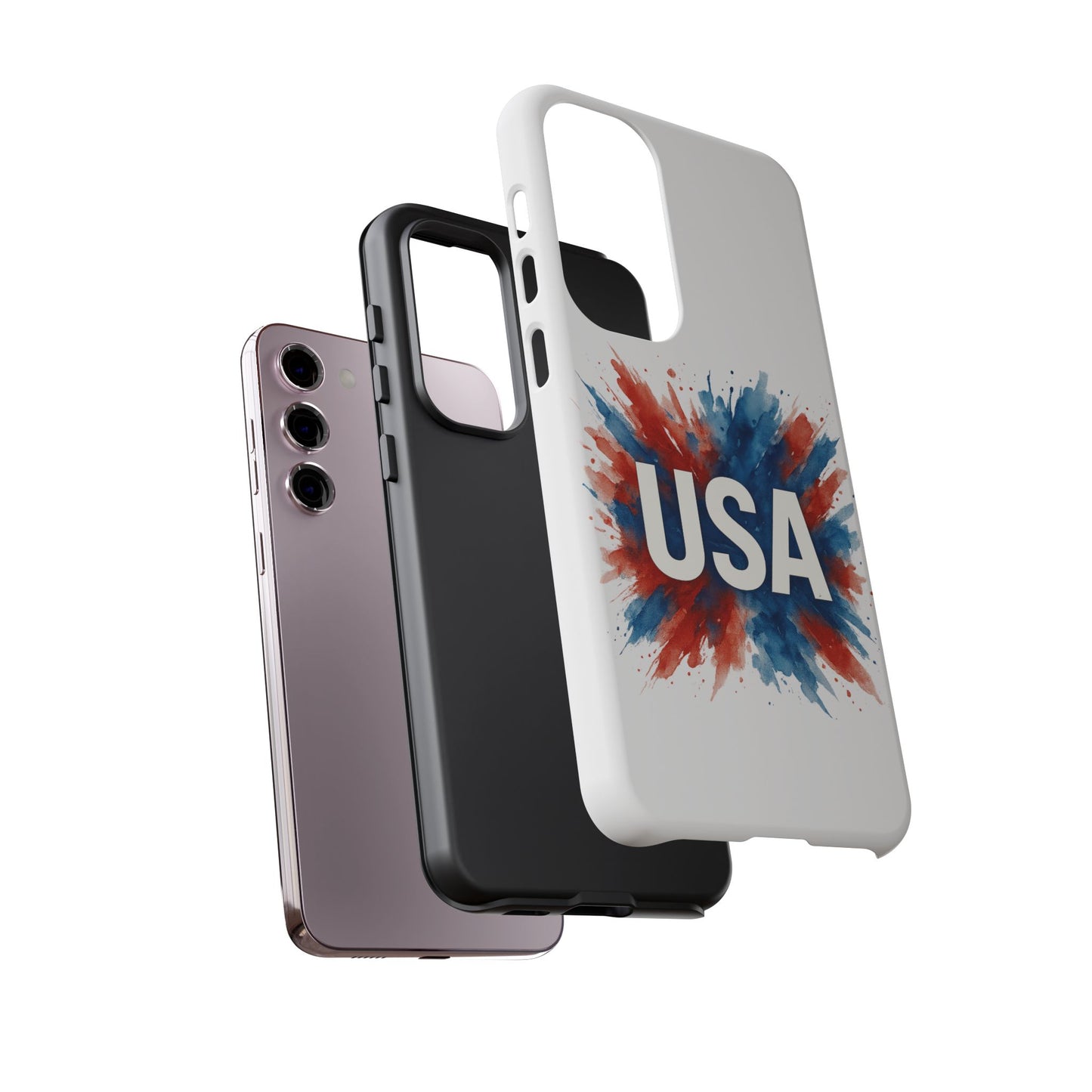 USA Splash Samsung Case - Patriotic Red White Blue Tough Cover, Dual-Layer Protection, 4th of July amd Veteran Gift for Galaxy