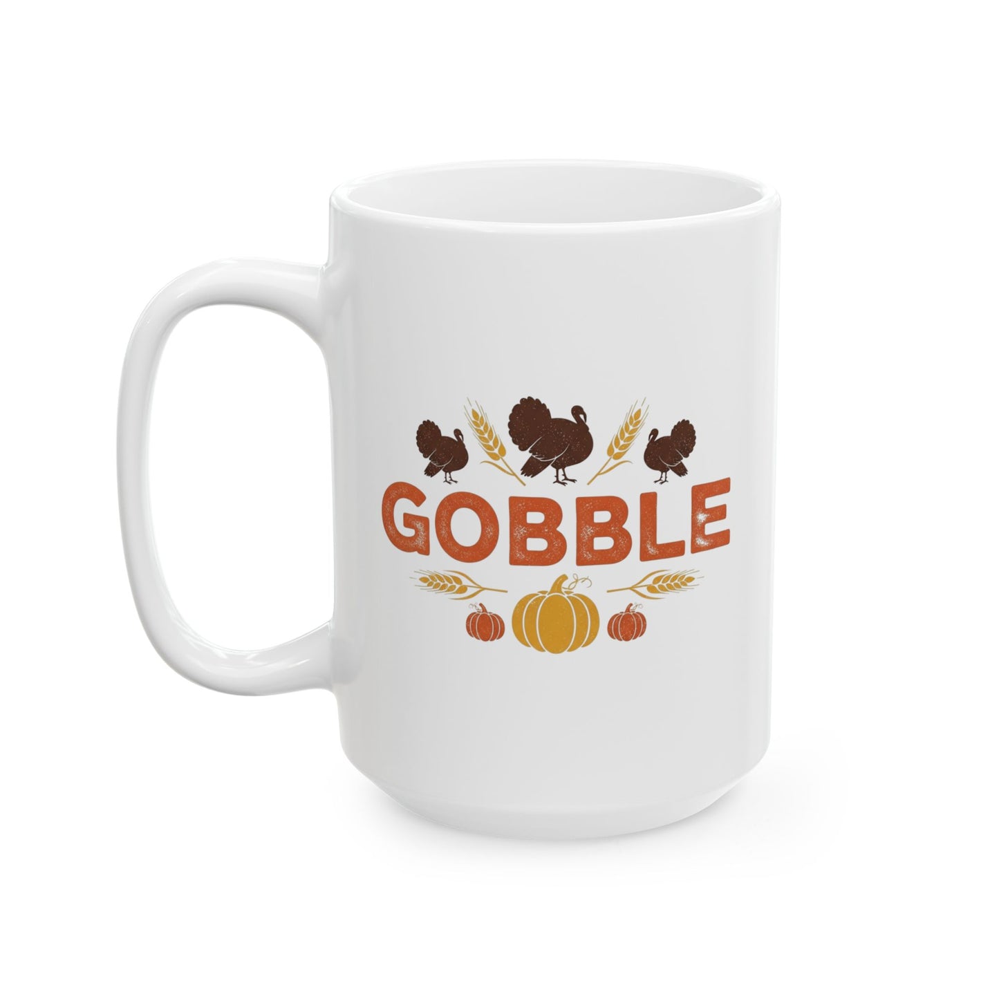 Gobble Thanksgiving Mug, Fall Turkey Coffee Cup With Pumpkins And Harvest Design, Festive Autumn Ceramic Mug For Holiday Decor And Gifts