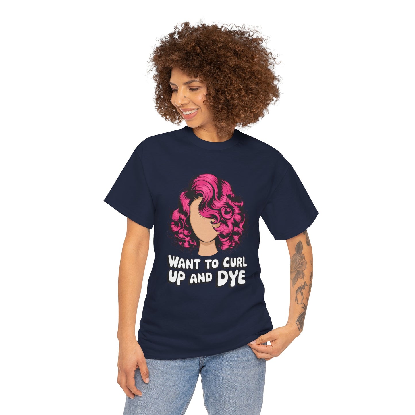 Curly Hair Tee: Want To Curl Up And Dye – Funny Hair Colorist Tee, Salon & Curl Lovers Gift, Trendy Graphic Shirt for Hairstylists