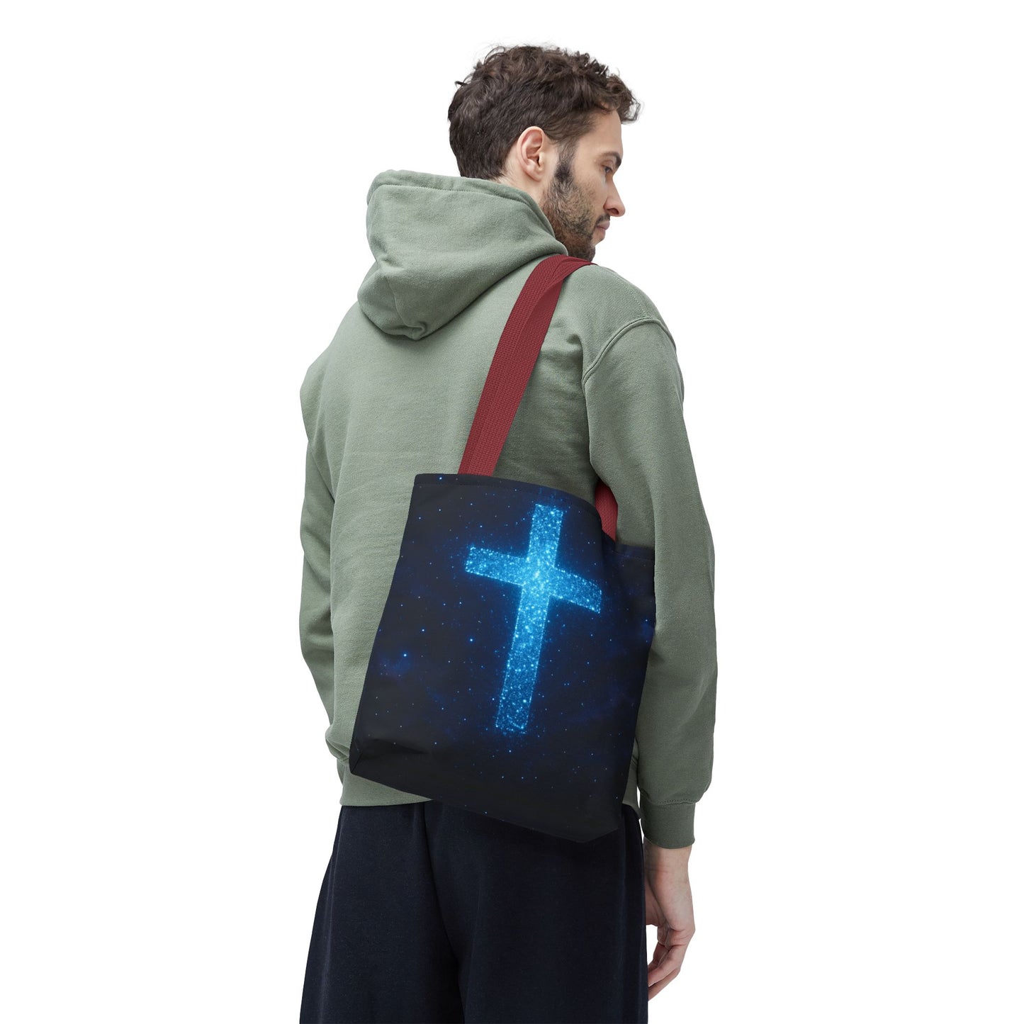 Sparkling Cross Tote Bag - Inspirational Blue Cosmic Bag Christian Tote Spiritual Bag Inspirational Tote Bag