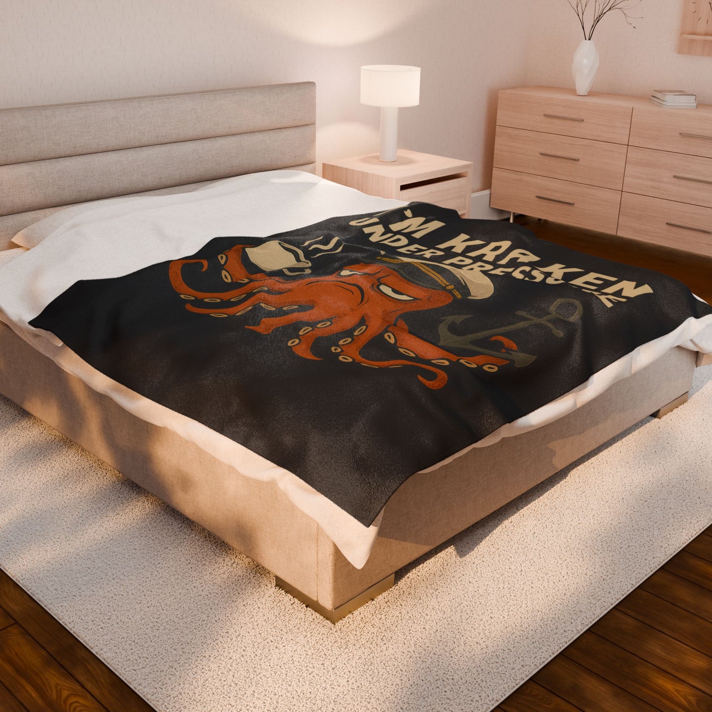 Kraken Under Pressure Plush Blanket - Fun Nautical Decor for Cozy Nights Beach Themed Throw Ocean Decoration