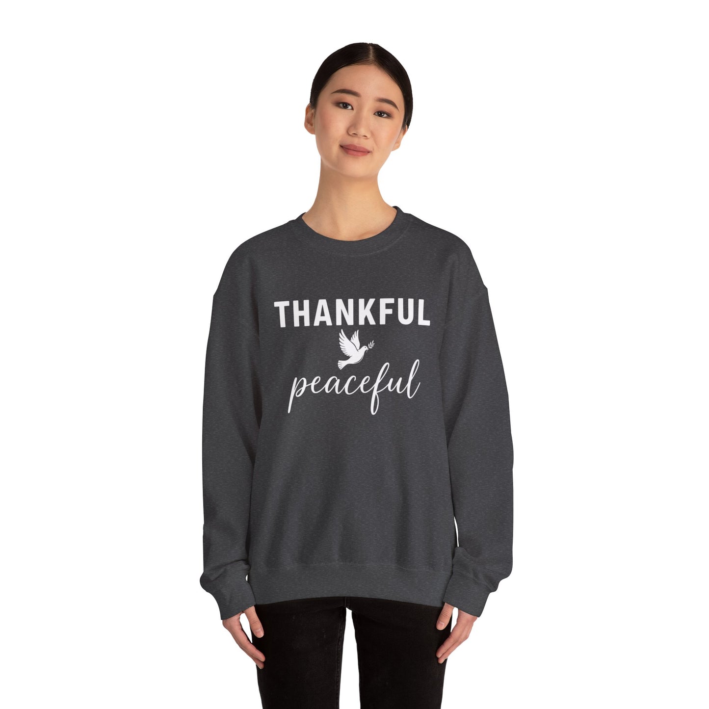 Thankful Peaceful Sweatshirt, Inspirational Quote Crewneck, Positive Message Sweater, Gratitude Gift, Cozy Faith Based Pullover