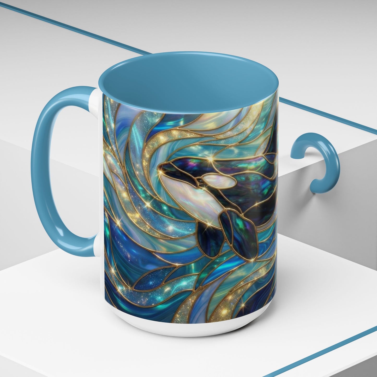 Orca Coffee Mug, Killer Whale Mug, Stained Glass Orca Art Mug, Ocean Animal Coffee Cup, Marine Life Gift, 11oz 15oz Ceramic Mug