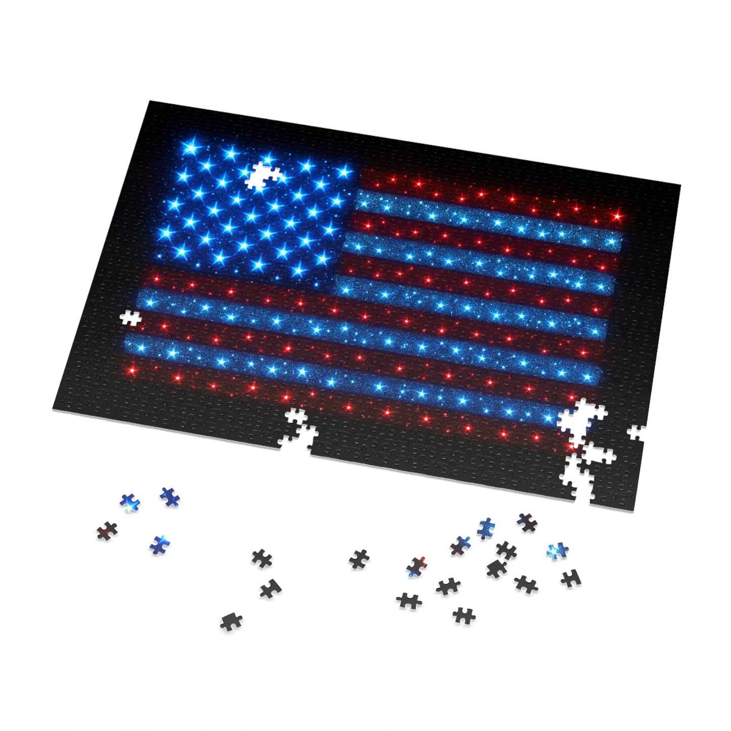 Bioluminescent USA Flag Jigsaw Puzzle - Patriotic Cosmic Puzzle 252-2000PC - Starry Red White Blue Home Decor Family Game Night Gift