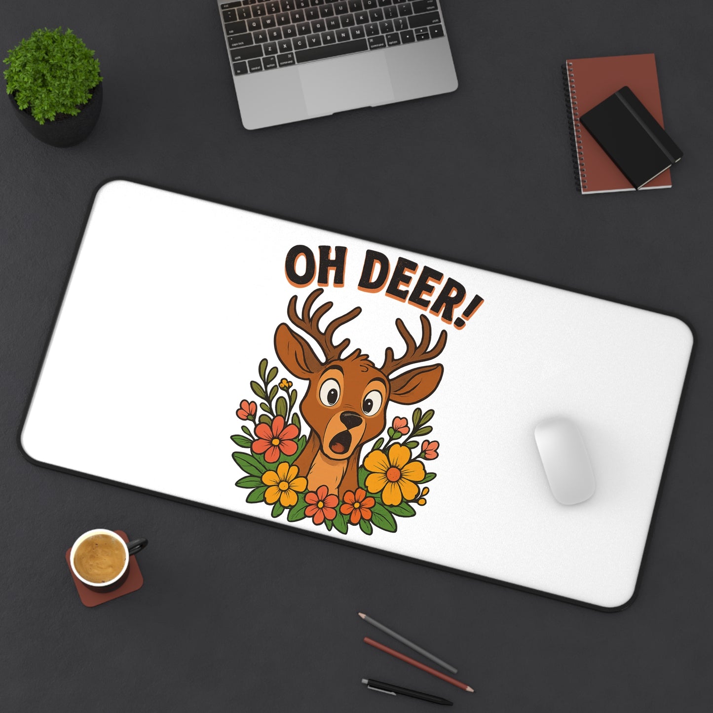 Mouse Pad - Oh Deer Desk Mat with Startled Deer Design Animal Decor Deer Mouse Pad