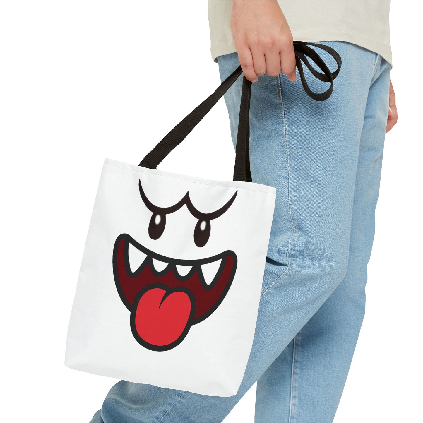 Funny Ghost Face Tote Bag, Spooky Halloween Shopping Bag, Creepy Cute Gamer Tote, Novelty Reusable Canvas Bag, Horror Themed Trick or Treat Bag