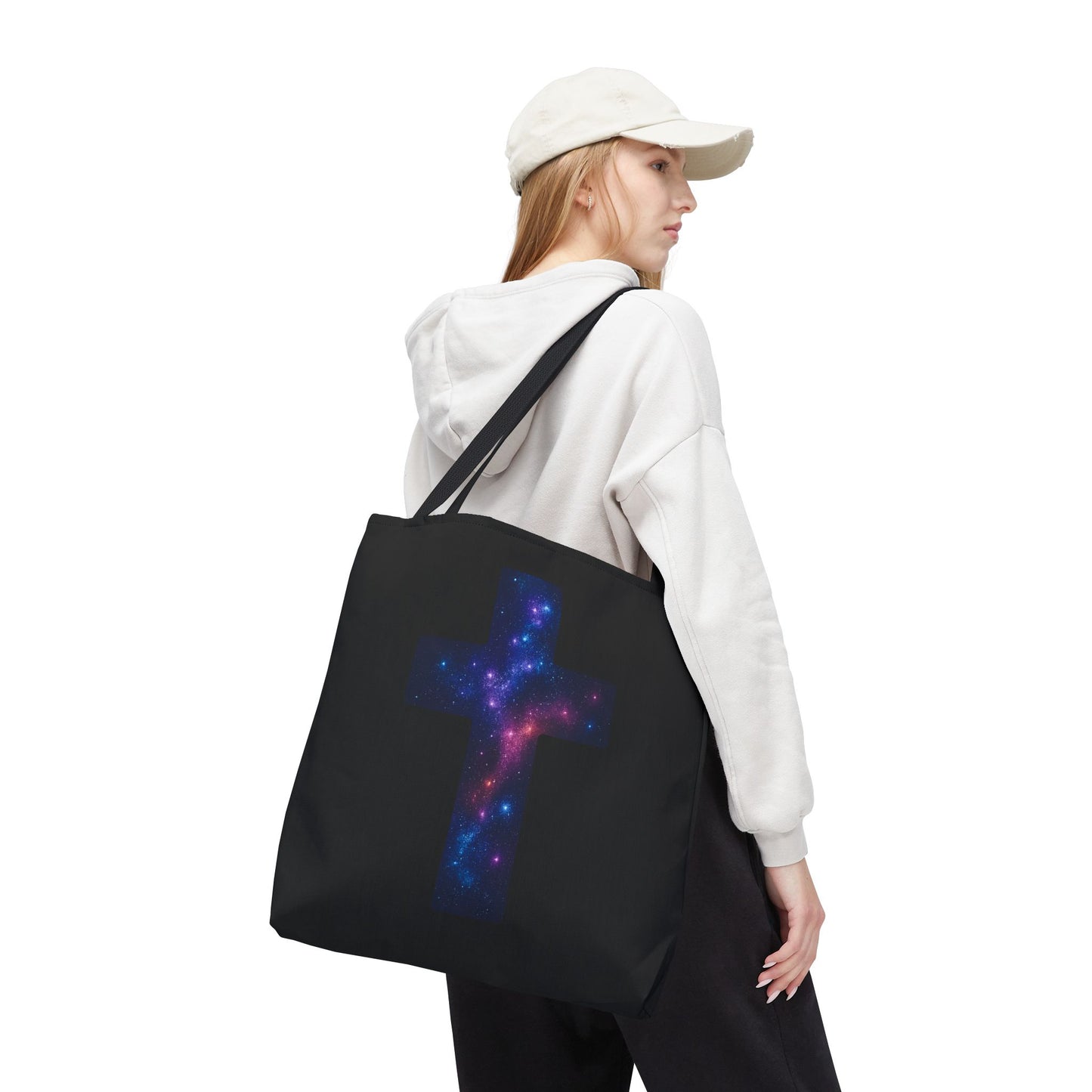 Galaxy Cross Tote Bag – Christian Faith Bag, Inspirational Reusable Shopper, Spiritual Gift for Women & Men, Religious Church Bag