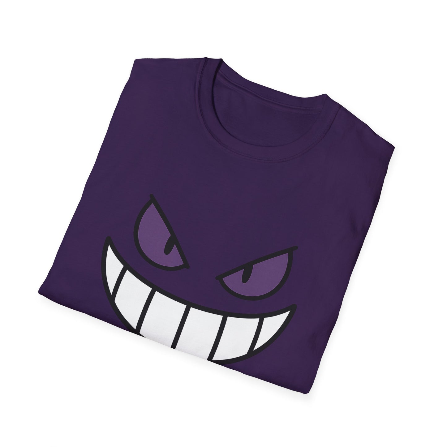 Mischievous Shadow Face Tee - Purple Eyes and Big Grin Graphic Shirt | Spooky Cute Gift, Retro Gaming Vibe, Funny Halloween Unisex Top