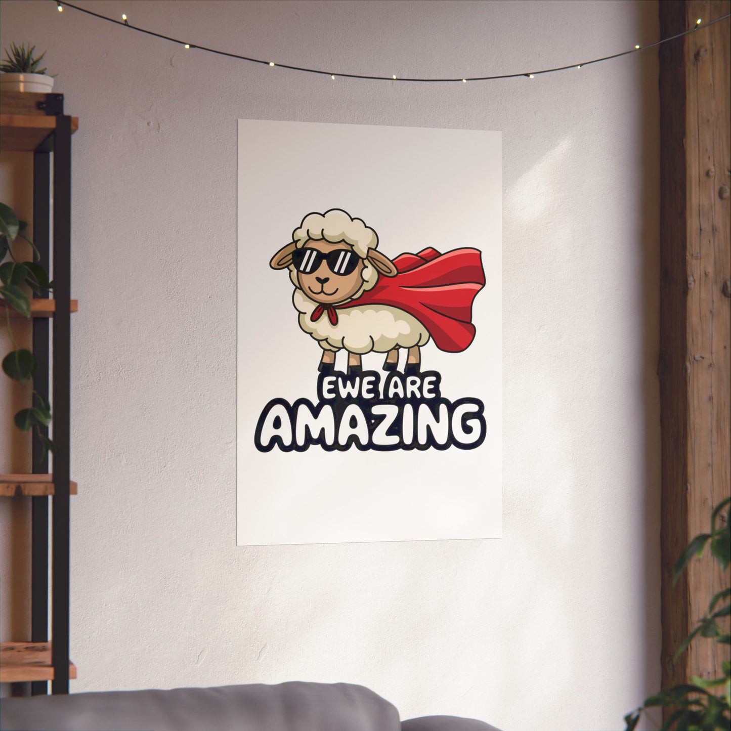 Funny Sheep Poster – “Ewe Are Amazing” Wall Art, Cute Animal Pun Print for Classroom, Kids Room, or Office Decor