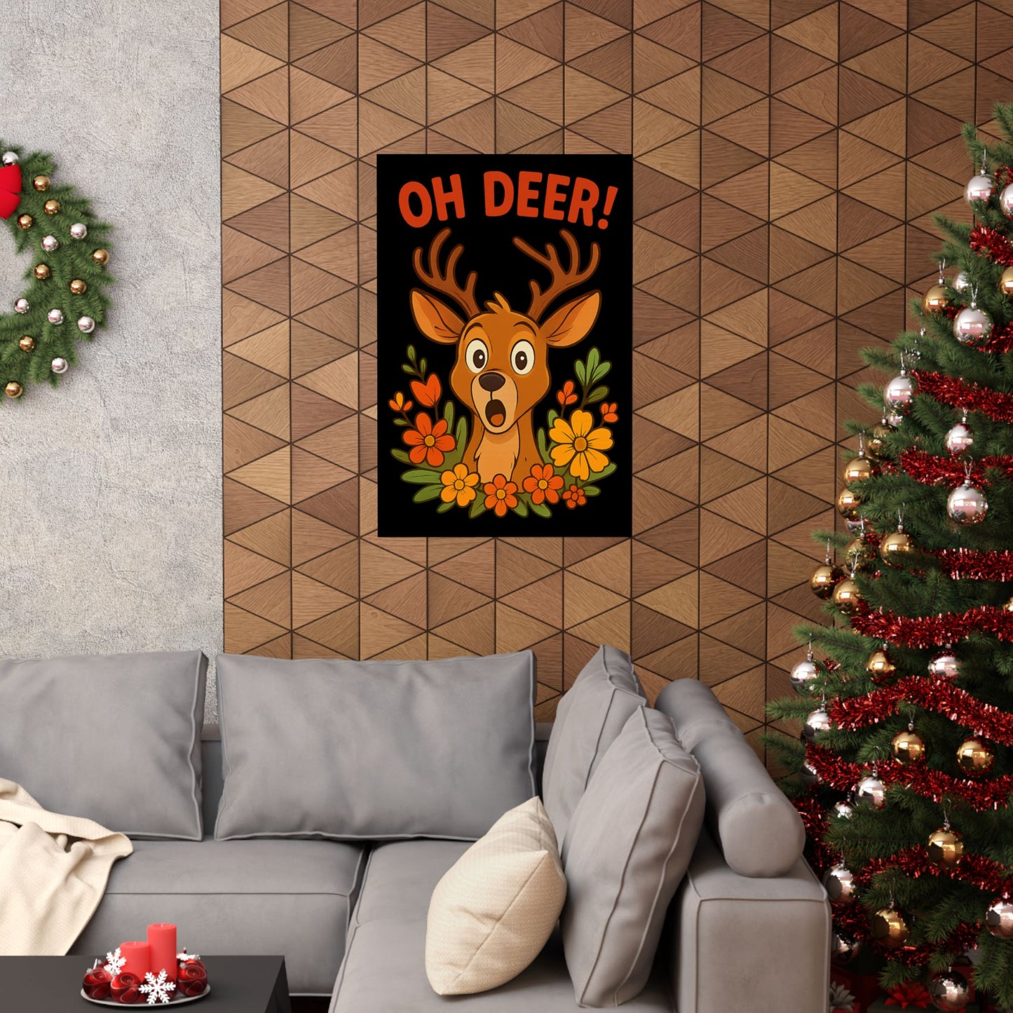 Vertical Poster - Startled Deer 'Oh Deer' Wildlife Decor Nature Decoration Funny Poster