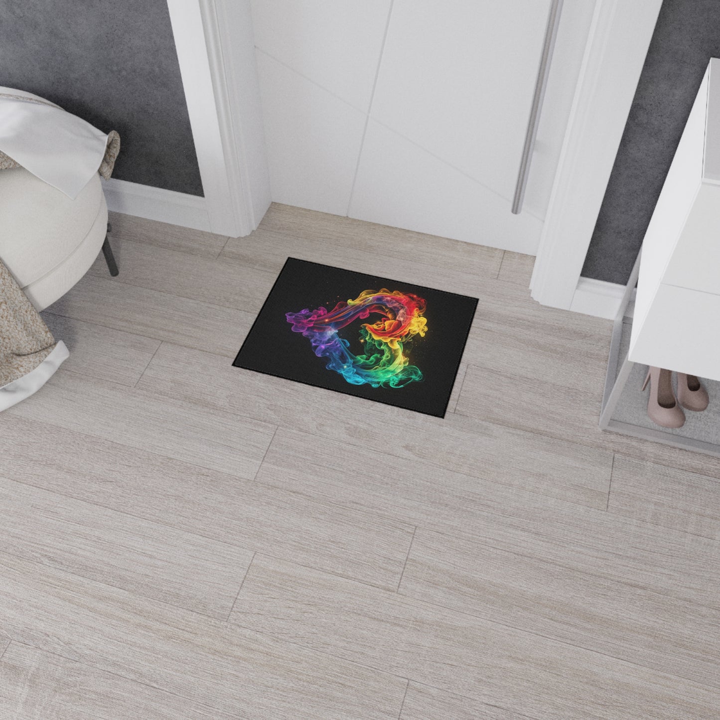 Floor Mat - Colorful Heart Shaped Smoke Design