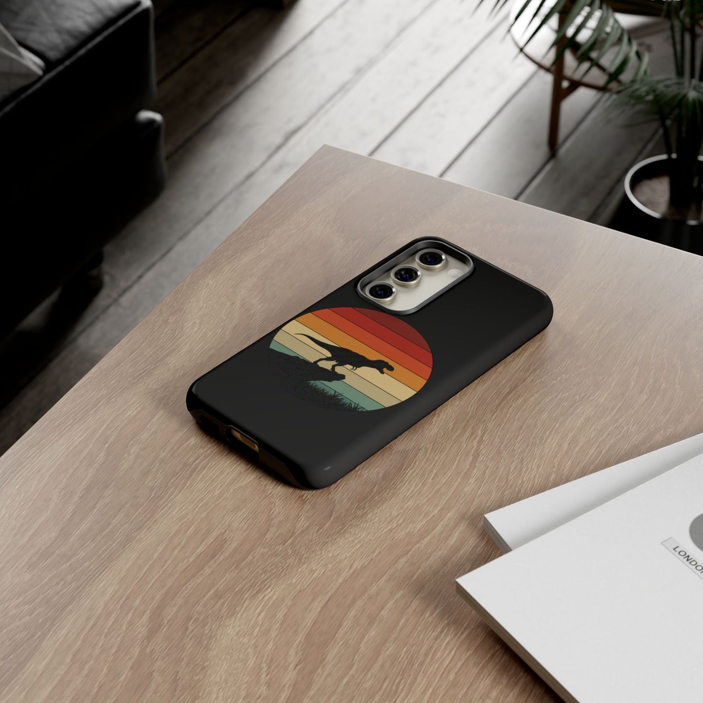 Retro Sunset Dinosaur Samsung Case | T-Rex Silhouette Vintage Gradient Cover for Galaxy S25/S24/S23 Series Dinosaur Phone Case