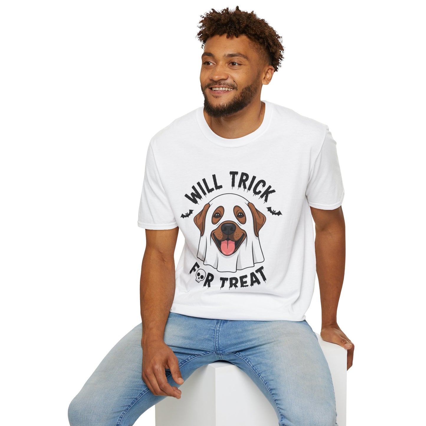Will Trick for Treat Ghost Dog Halloween T-Shirt | Funny Spooky Dog Tee | Trick or Treat Pup Graphic Tee | Cute Fall Gift for Dog Lovers