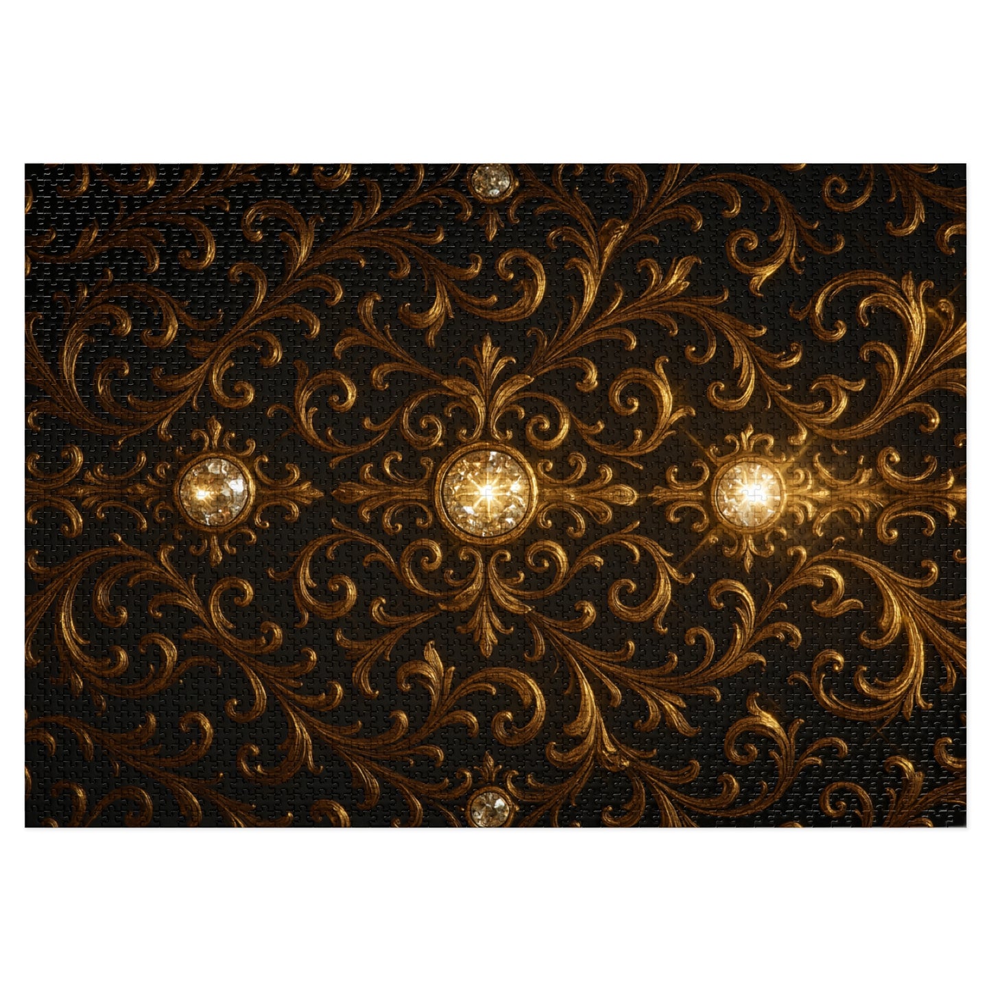 Baroque Gold Jigsaw Puzzle Elegant Gothic Puzzle for Adults, Black Ornate Scroll Pattern, Luxury Brain Game, Dark Aesthetic Gift Idea