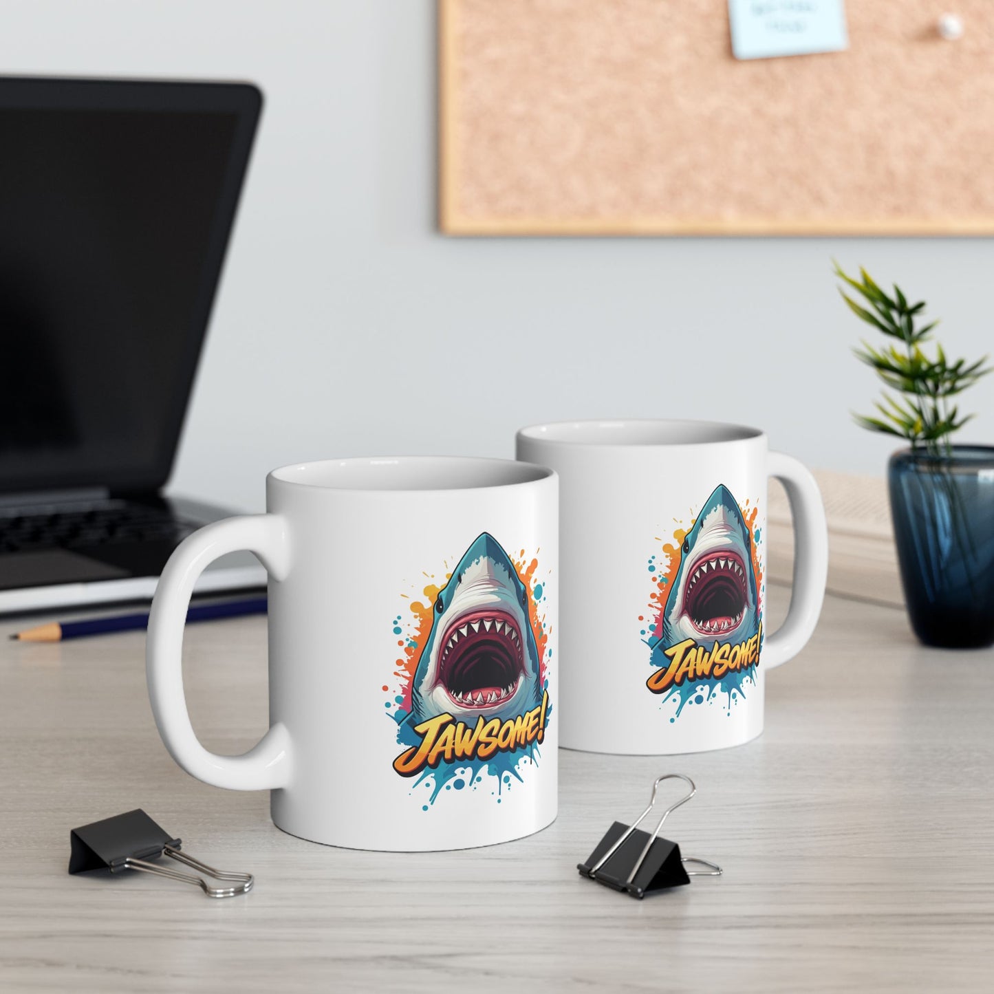 “JAWSOME!” Shark Mug | Funny Shark Coffee Mug | Punny Ocean Lover Gift | Shark Lover Cup | Bold Marine Art Mug | Unique Animal Pun Mug