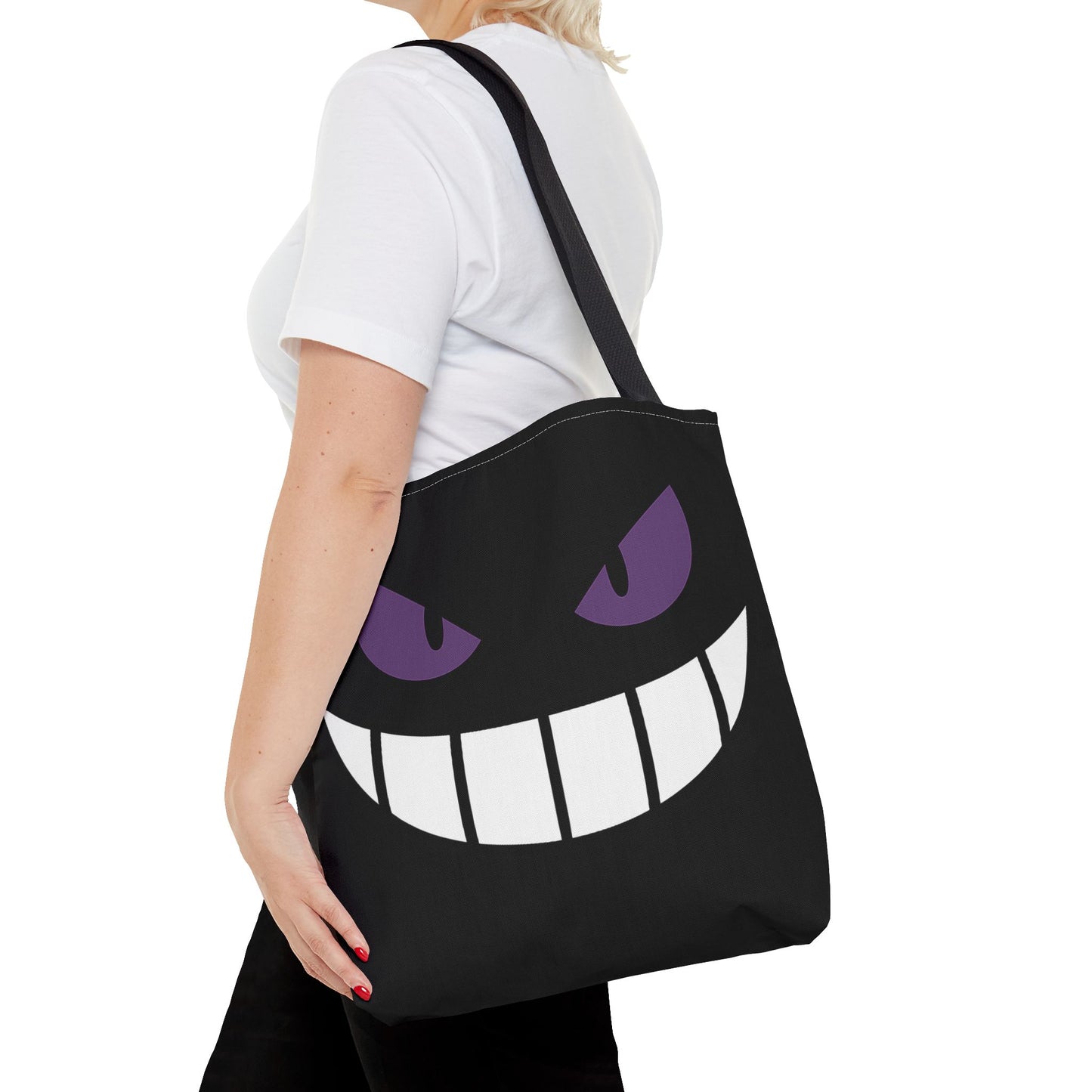 Evil Grin Tote Bag, Spooky Purple Eyes Reusable Shopping Bag, Creepy Cute Halloween Tote, Gothic Horror Canvas Bag, Gamer Room Accessory