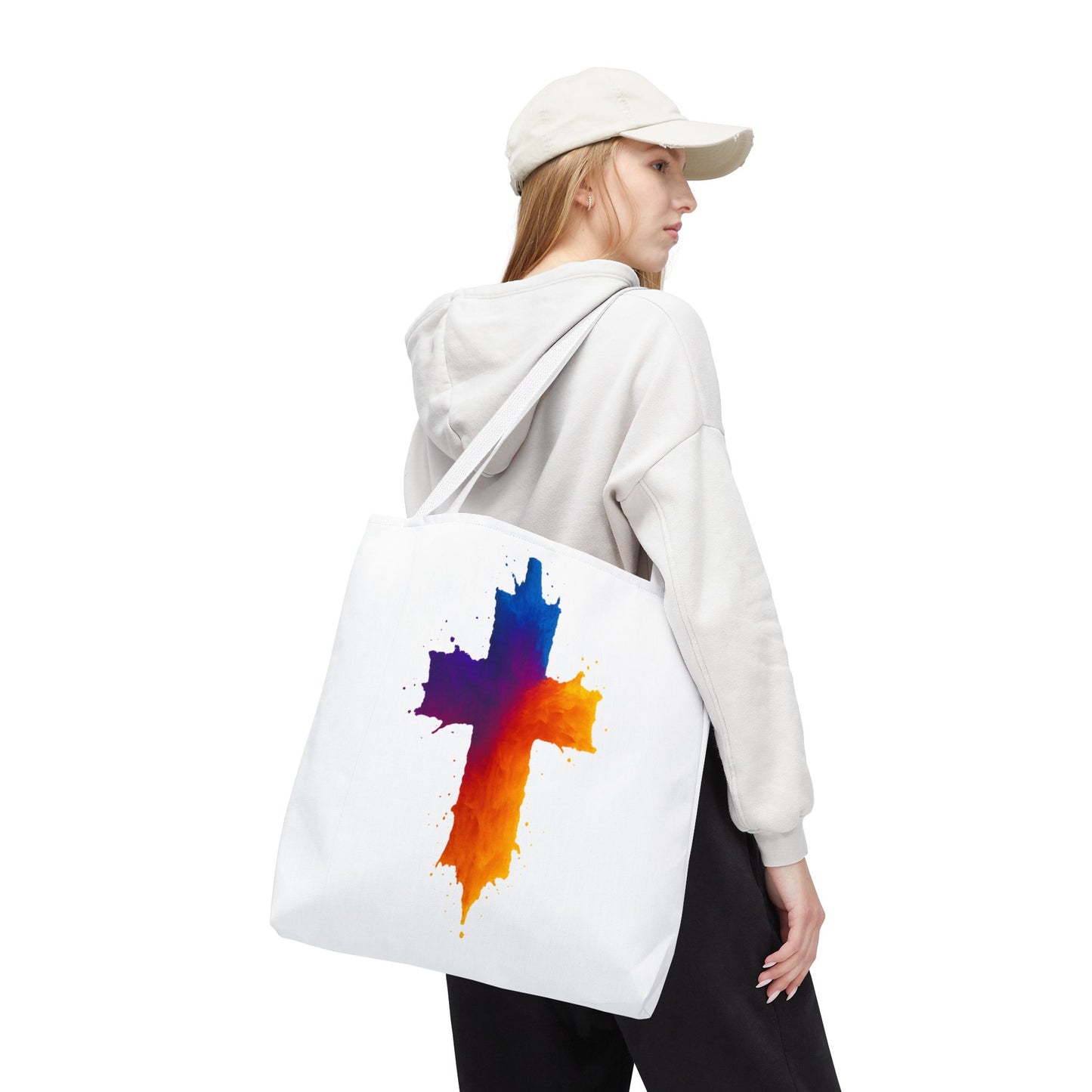 Watercolor Cross Tote Bag, Faith Tote, Christian Gift Bag, Religious Art Shoulder Bag, Inspirational Everyday Carry, Spiritual Cross Design Tote